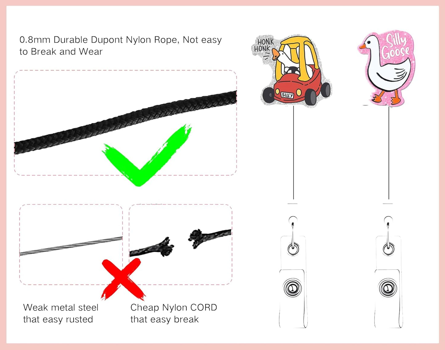 2Pcs Funny Angry Goose Badge Reel for ID Card Retractable Doctor Teacher Badge Holder Clip Silly Goose Pediatric Nurse Badge Reel, Nursing Student Badge Clip, RN LPN CNA MA Medical Worker Accessories