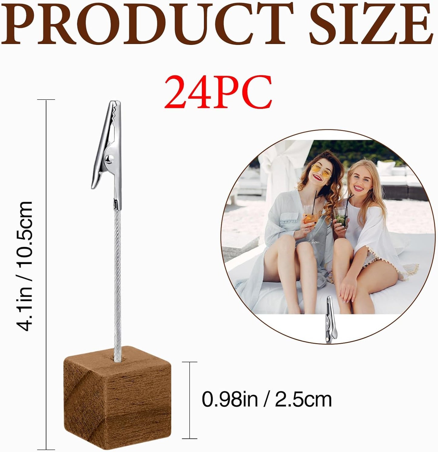 24 Pcs Cube Base Memo Clip Holder Lightweight Wood Cube with Alligator Clasp for Displaying Pictures Number Menu Name Card Wedding Party Meeting