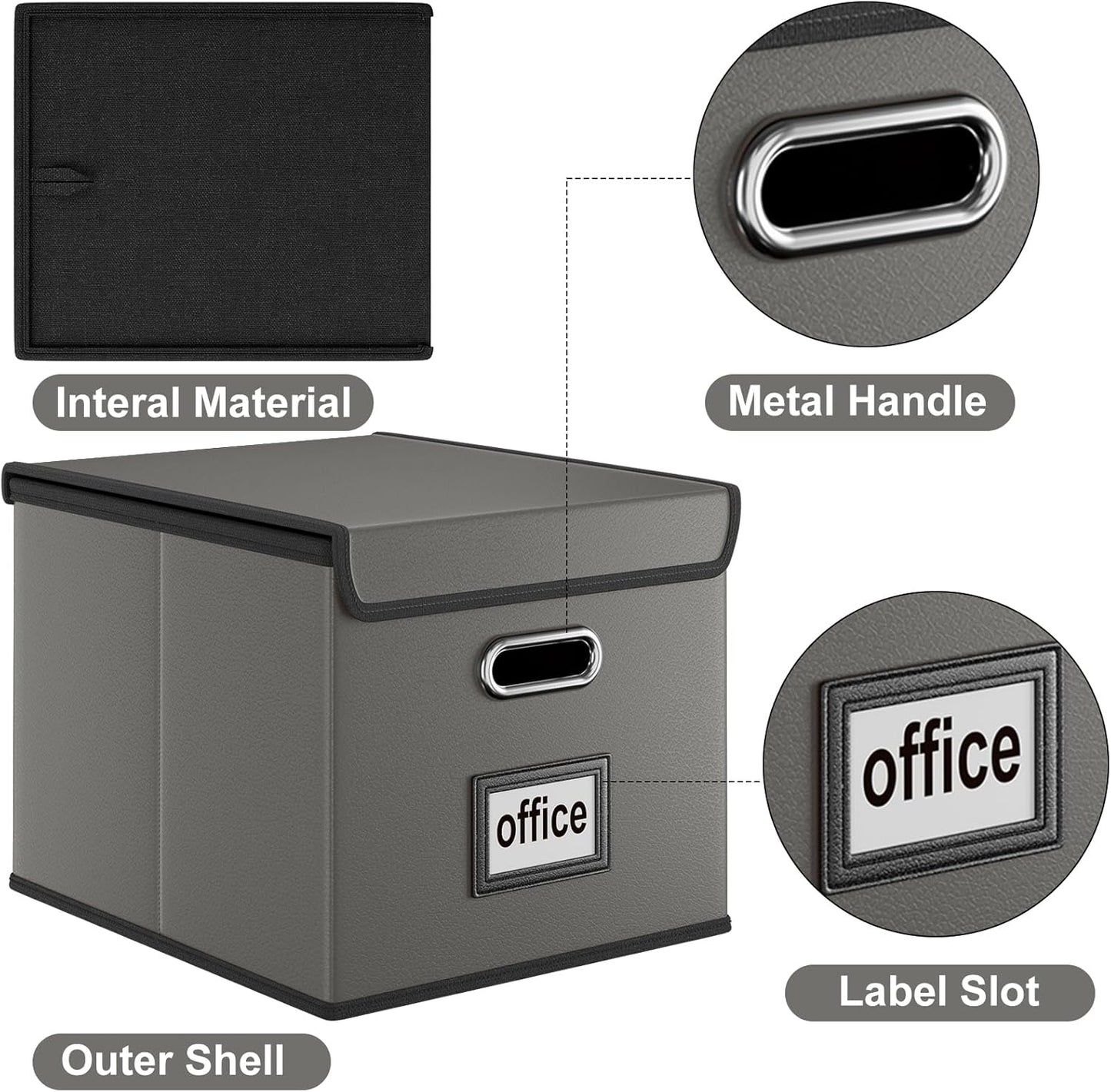 Huolewa Portable Leather File Organizer Boxes with Lids, Office Document Boxes Organizer, Filing Boxes, Decorative Small File Boxes for Hanging Files with Plastic Slide for Office/Decor/Home