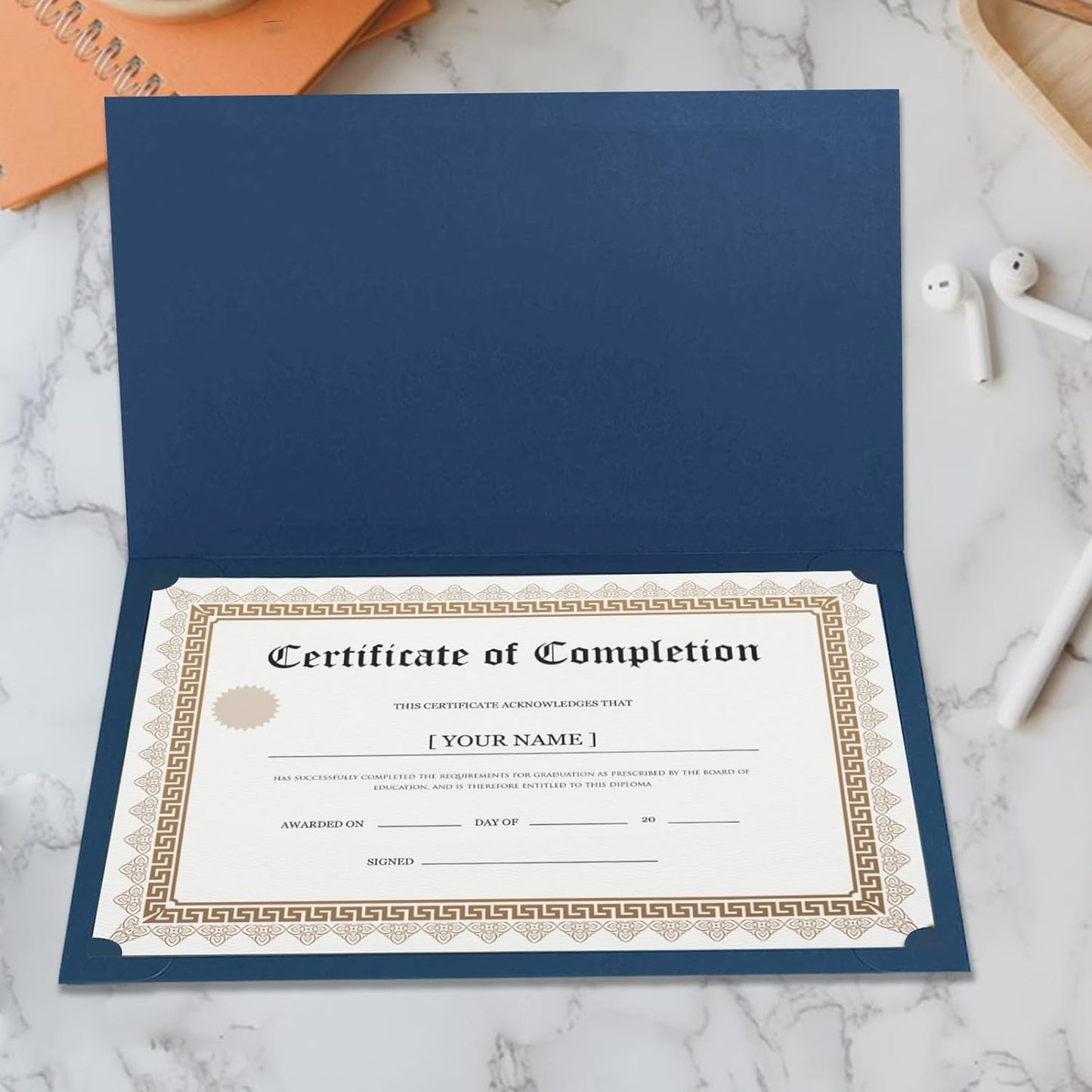 60-Pack Navy Blue Certificate Holders with Gold Foil Border, Diploma Covers for Letter Size 8.5x11 Certificates, Awards, Graduation, and Document Papers,Cardstock