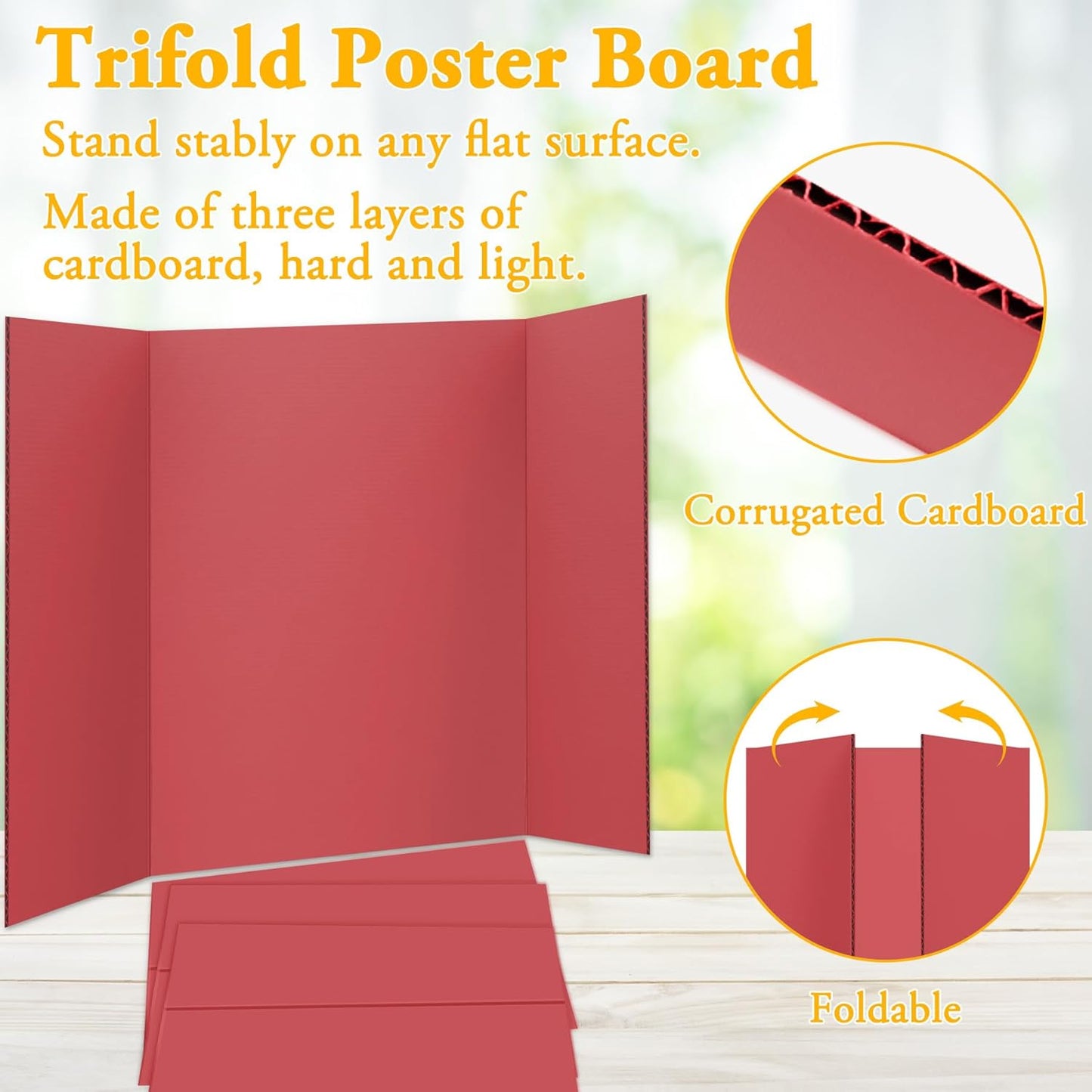 4PCS Medium Trifold Poster Board 26" x 16" Red Tri Fold Presentation Boards, Corrugated Cardboard Picture/Project Display Boards for Event, Exhibition, Business, School Project, Science Fair