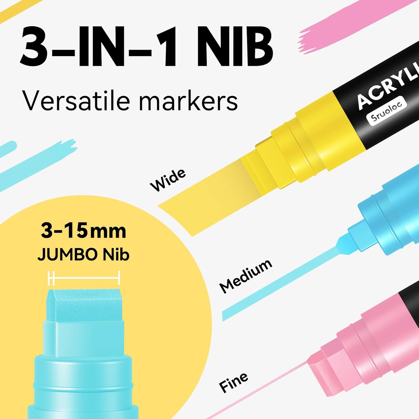 12 Pastel Colors Jumbo Markers, 15mm Jumbo Felt Tip, Acrylic Paint Markers for Rock Painting, Poster, Stone, Ceramic, Glass, Wood, Canvas