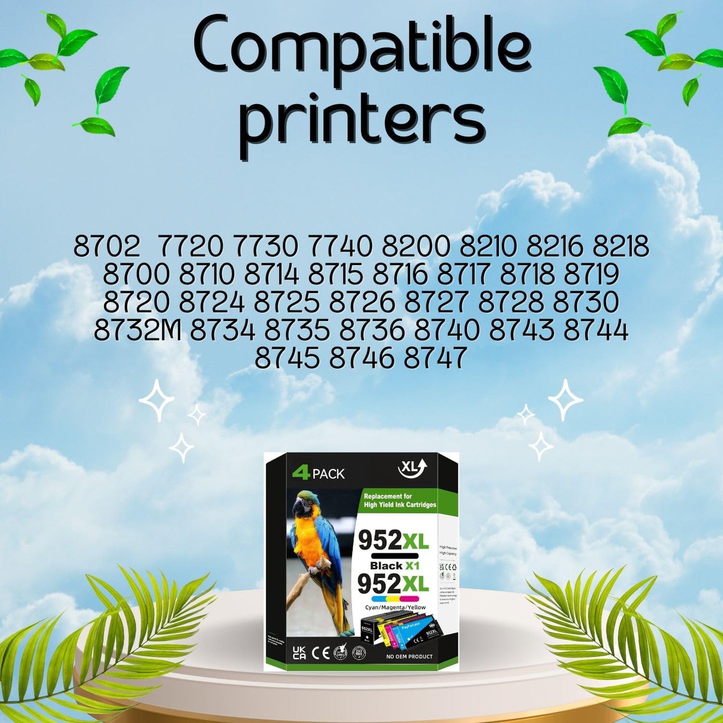 952XL Ink Cartridges Combo Pack Compatible for HP 952 952XL for 8710 Printer OfficeJet Pro 7720 7740 8210 8216 8702 8710 8715 8720 8725 8728 8730 8745 4 Pack 1 Black 1 Cyan 1 Magenta 1 Yellow