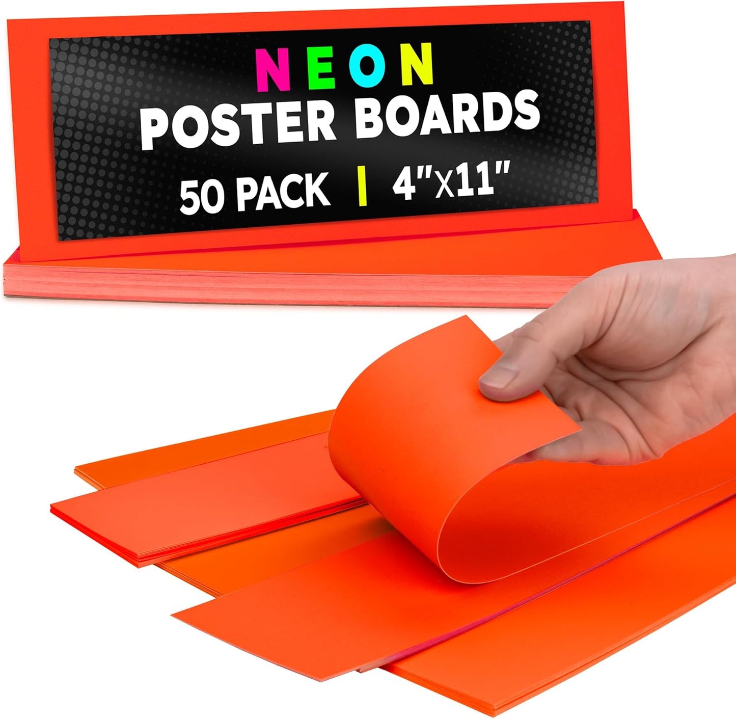 Hygloss Small Poster Board 4x11 - 50 Neon Red Single Color Poster Boards Bulk Pack - 10 Pt. Thickness Colored Poster Board Paper for Projects, Flash Cards, Signs - Posterboard Multipack 4" x 11"