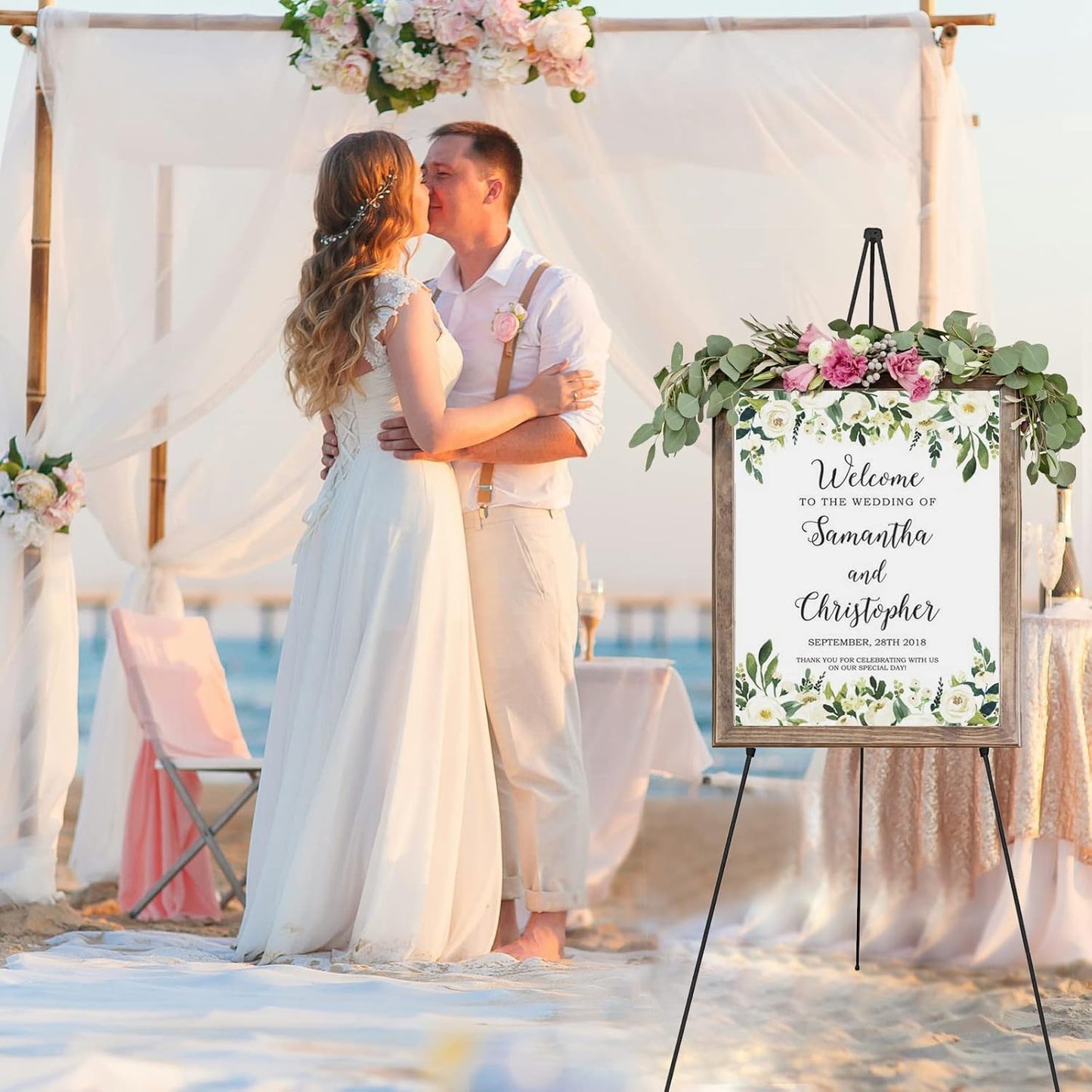 2PCS Black Easel Stand for Wedding Sign Stand, 66 Inch Portable Adjustable Poster Stands for Display, Floor Tripod Collapsible Display Easel, Balck Metal Easel Stand with Portable Bags