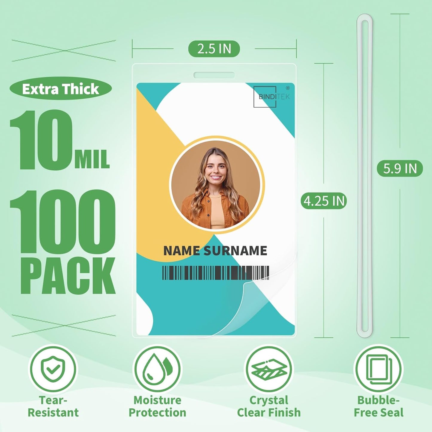 Binditek 100 Pack 10 Mil Thermal Laminating Pouches, 2.5 x 4.25 Inches with Hole and Loops, for Luggage Tags, Ultra Clear, Heat Seal, Glossy, for Office and Home Use