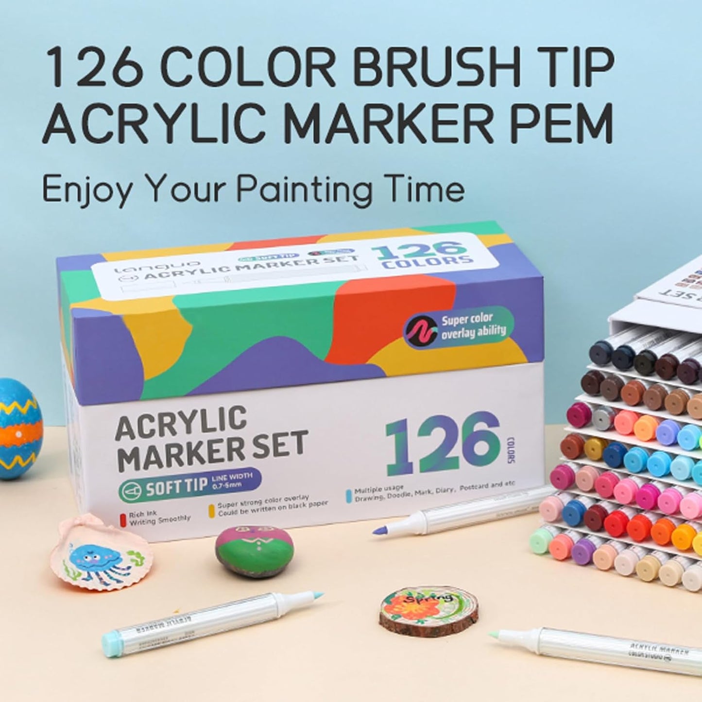 126 Color Acrylic Paint Pens, Soft Brush Tip Acrylic Paint Markers, Permanent Markers for Canvas, Rock Painting, Wood, Stone, Glass, Ceramic, Fabric Painting, DIY Crafts