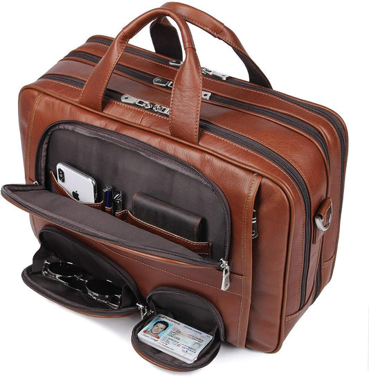 Augus Business Travel Briefcase Genuine Leather Duffel Bags for Men Laptop Bag fits 15.6 inches Laptop