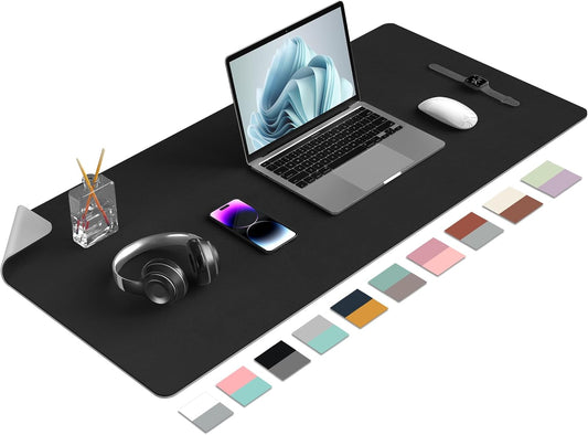 Aothia Double-Sided PU Leather Desk Pad - Non-Slip Large Mouse Pad & Desk Mat for Office, Home - Waterproof, Easy to Clean, Durable Dual-Sided Surface (36" x 17", Black)