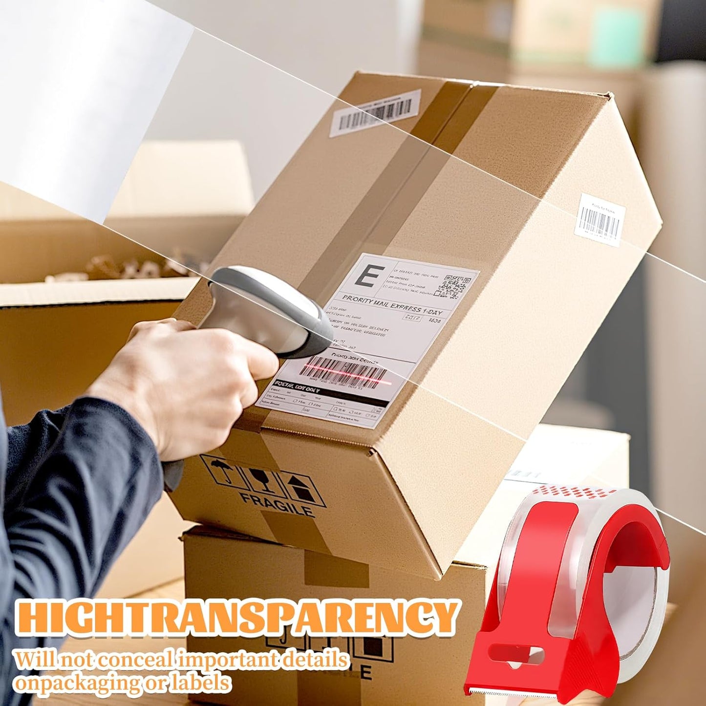 Heavy Duty Packing Tape,6 Rolls Clear Packaging Tape with 1 refillable Dispenser, 1.88 Inches x 55 Yards, Designed for Shipping Tape for Moving, Shipping and Packing