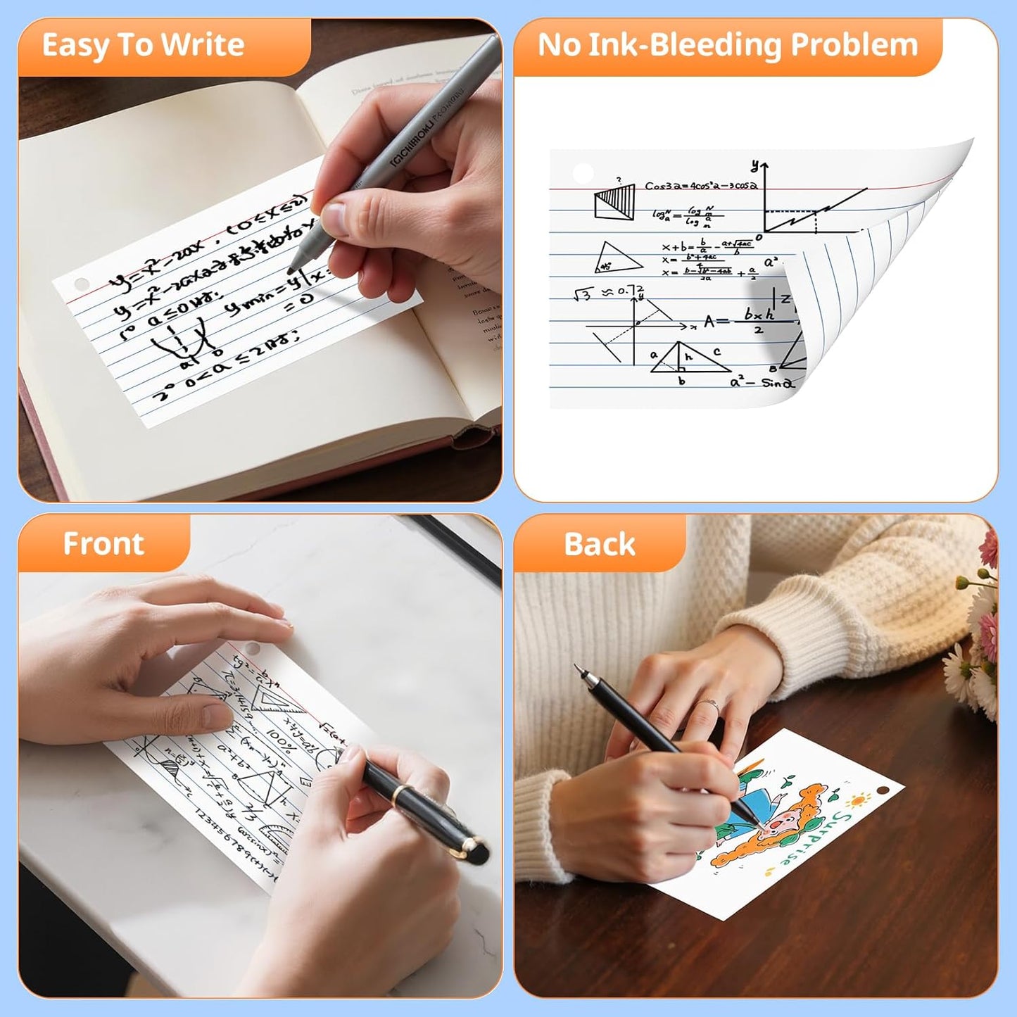 Index Cards 3x5 Inches, 300 PCS, White Flash Cards With Ring, Punched Lined Study Card Ruled Flashcards Notecards, Ruled Front And Blank Back, Note Card for School, College And Home