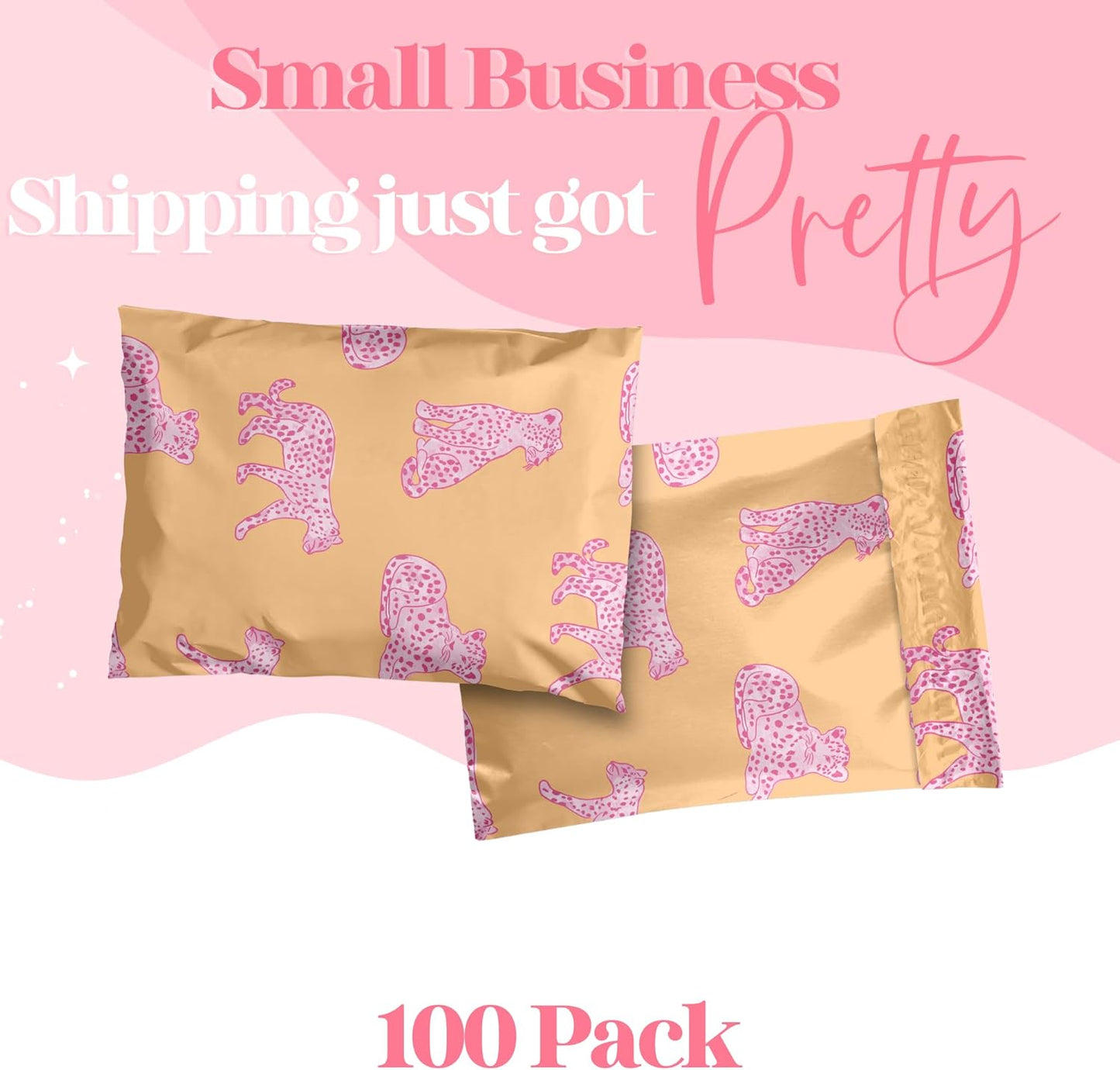 6x9 Designer Poly Mailer 100 Pack Heavy Duty Waterproof Self Seal Shipping Bags for Small Business Large Mailing Envelopes Bulk Tear Resistant Packaging Pink Orange Leopard
