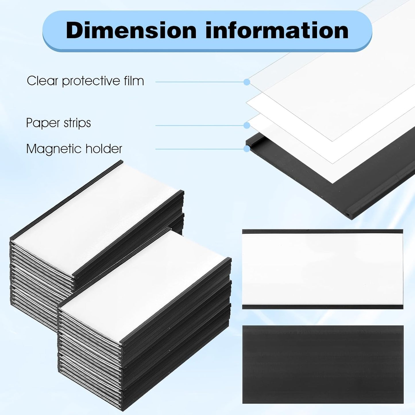 30 Pcs C Channel Magnetic Label Holder 4 x 2 inches with White Card Inserts Clear Plastic Protectors Shelf Labels with Magnets Name Tags Magnetic Tool Labels for Metal Whiteboard Rack