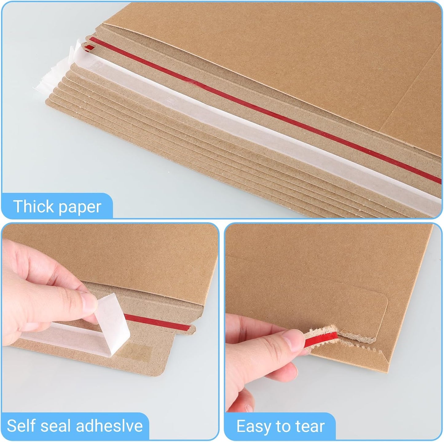 25 Pack 12.75x15 inch Kraft Rigid Mailer Self Seal Photo Document Mailers, Stay Flat Cardboard Envelopes Kraft Photography Mailers for CD, Photos, Document