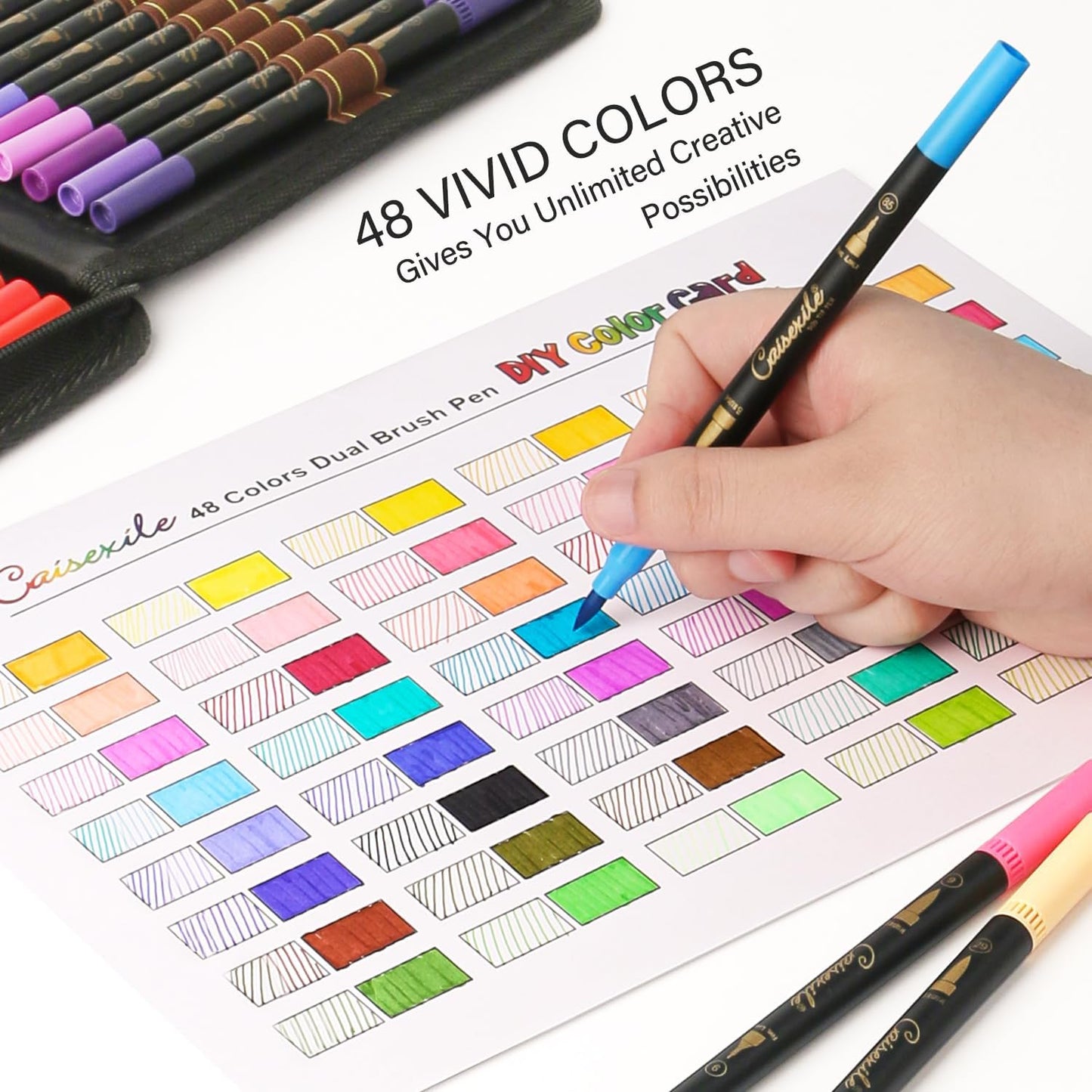 48 Color Duo Tip Pens Art Markers Set,96 Nibs Fine and Brush Tip for Adult Coloring Book Journaling Note Taking Lettering Calligraphy Drawing Pens Supplies
