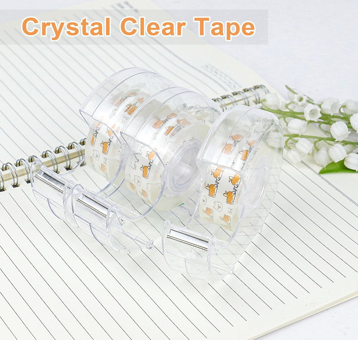 BOMEI PACK Office Transparent Tape with Dispenser, 16PACK Clear Refill Rolls Gift Wrap Tape Dispenser, 3/4in x 1000in