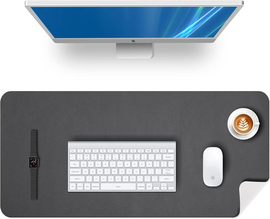 KINGFOM Desk Pad Office Desktop Protecter, PU Leather Desk Mat Blotters Organizer with Comfortable Writing Surface (47.2" x 23.6", White+Gray)