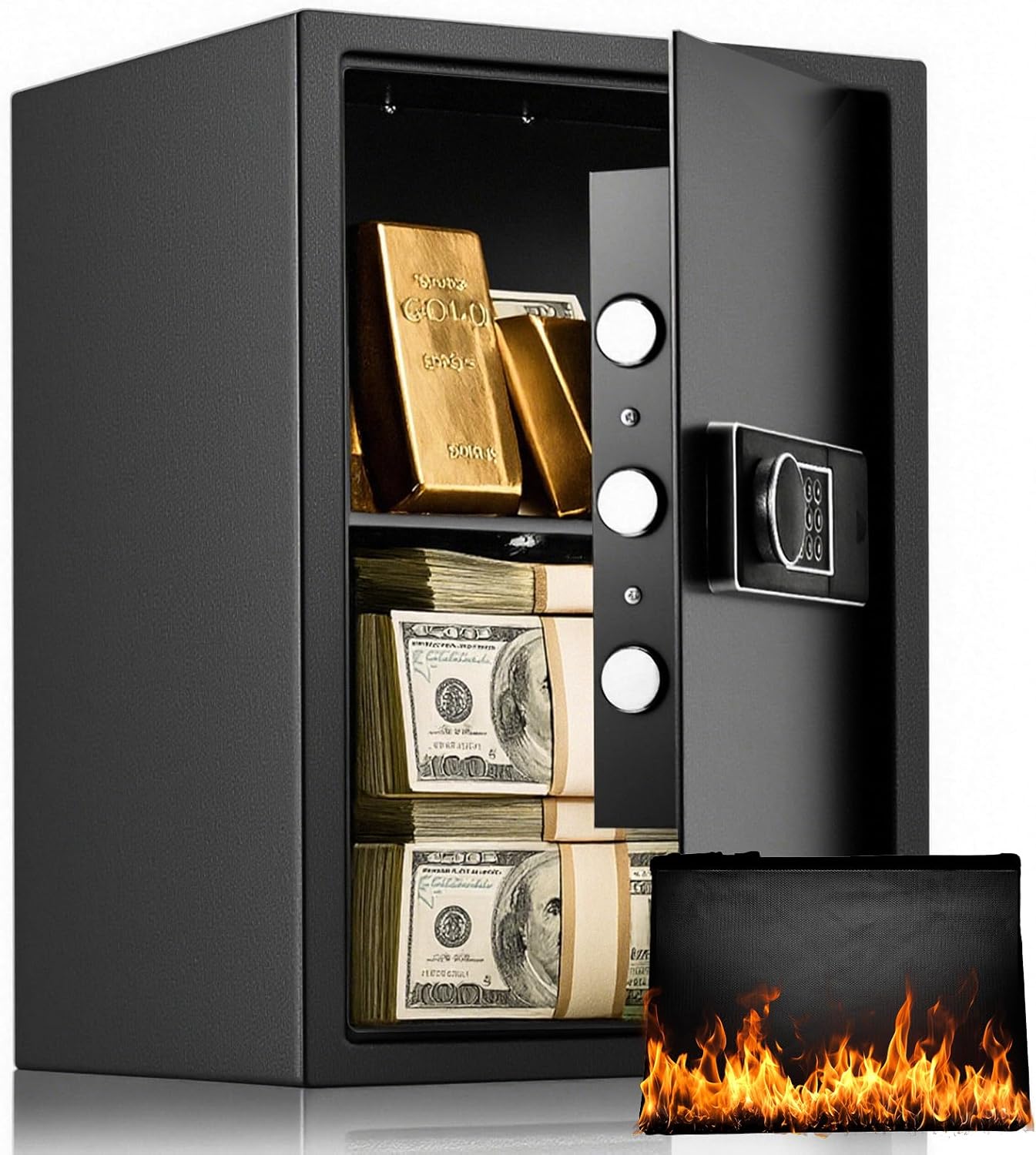 2.0 Cuft Safe Box, Home Safe with Digital Electronic Keypad, Extra Fireproof Bag Protect Personal Document, 12.2 x 13.8 x 19.7 Inches (Exterior), Black