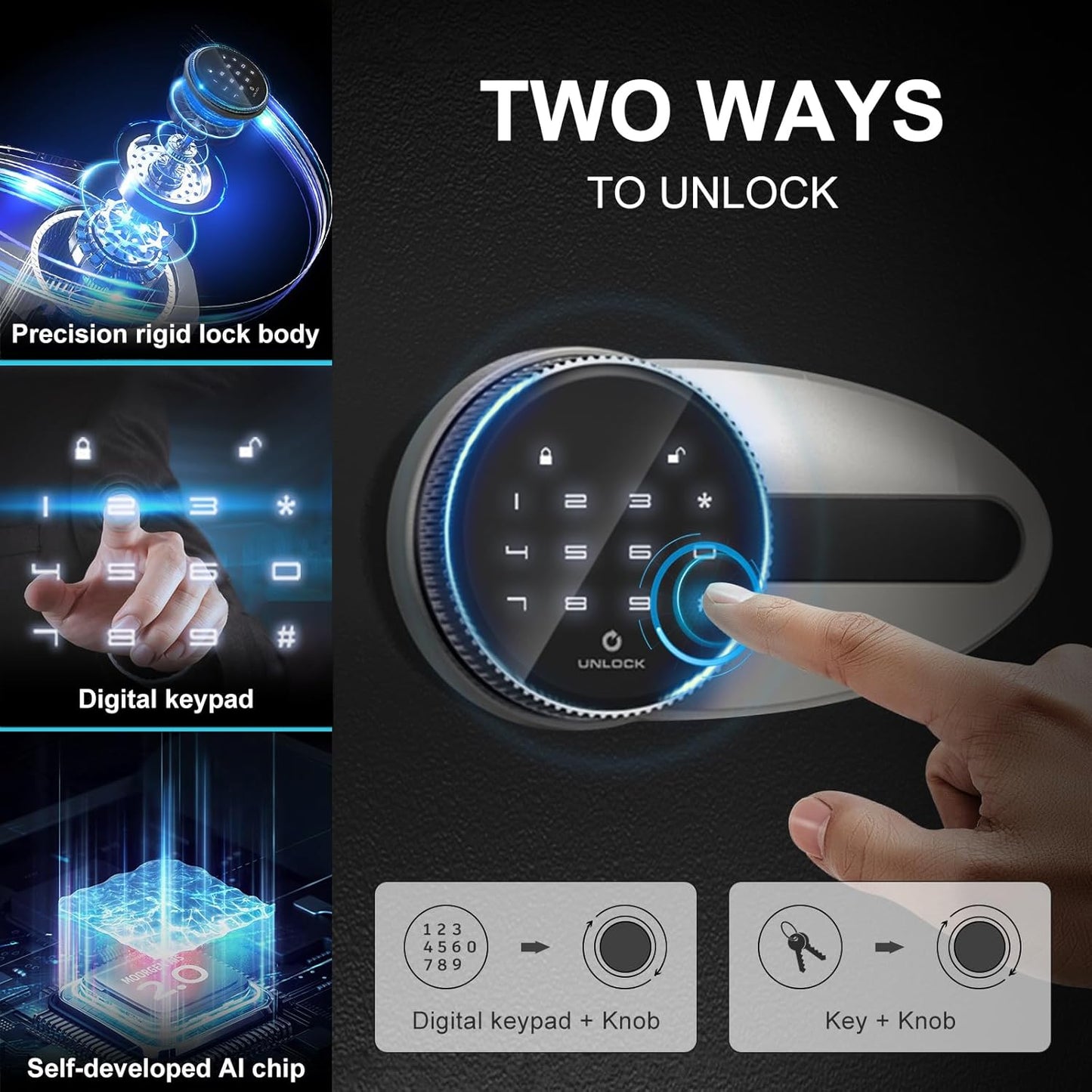 BONANO 2.2 Cub Safe Box, Home Safes Lock Box with Mute Function & Touch Screen Keypad, Money Safe with Removable Shelf & Led Light, Wall or Floor Mounting Safes for Home Office