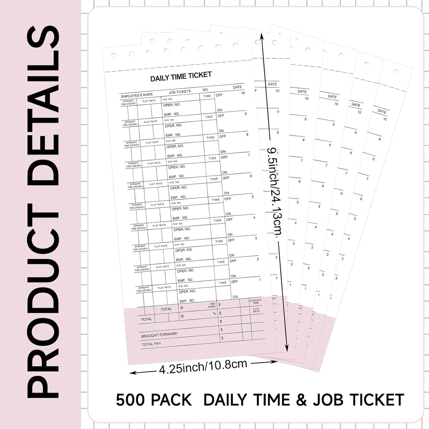 500 Pack Daily Time and Job Ticket 12 Flag Mechanics Time Sheets Cards for Employees Weekly Format Repair Shop Office Business, 4 1/4" x 9 1/2"
