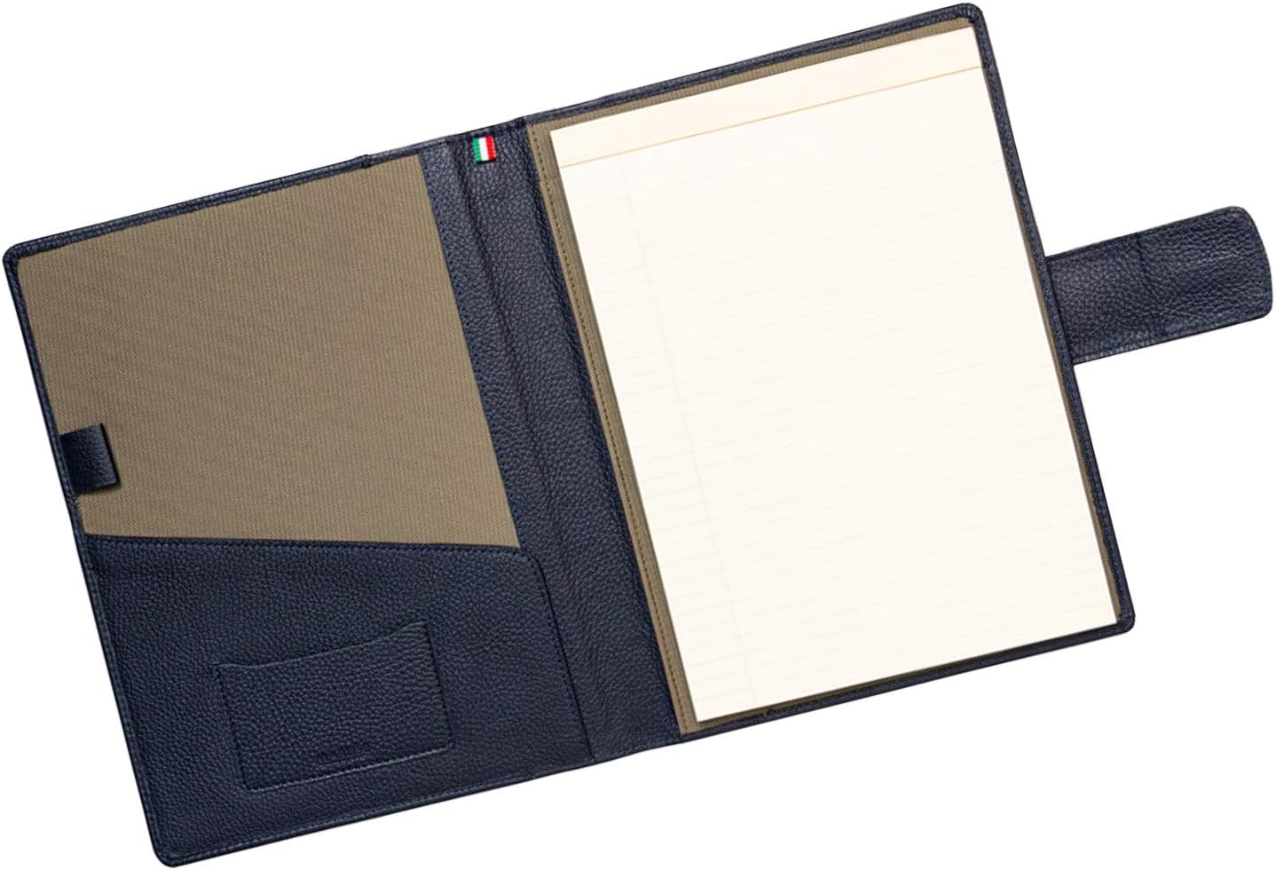 Maruse Italian Leather Executive Padfolio, Folder Organizer with Magnetic Closure and Writing Pad, Handmade in Italy, Navy Blue