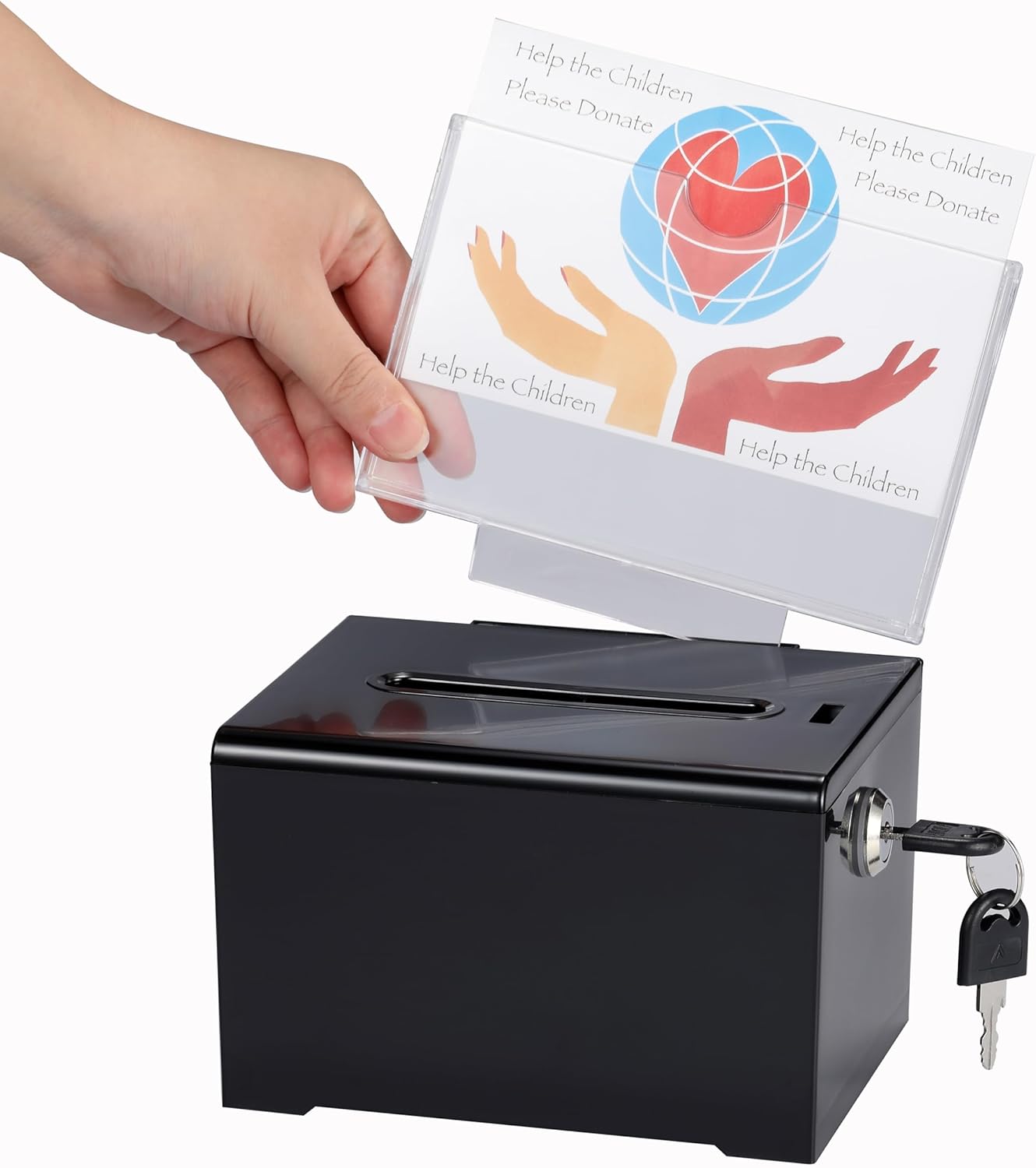 Adir Suggestion Box with Slot and Lock – Acrylic Donation Box for Fundraising, Drawing Box for Raffle, Funraiser Box, Tip Box with Lock - 6.25x4.5x 4 Inches voting box with slot and Sign Holder