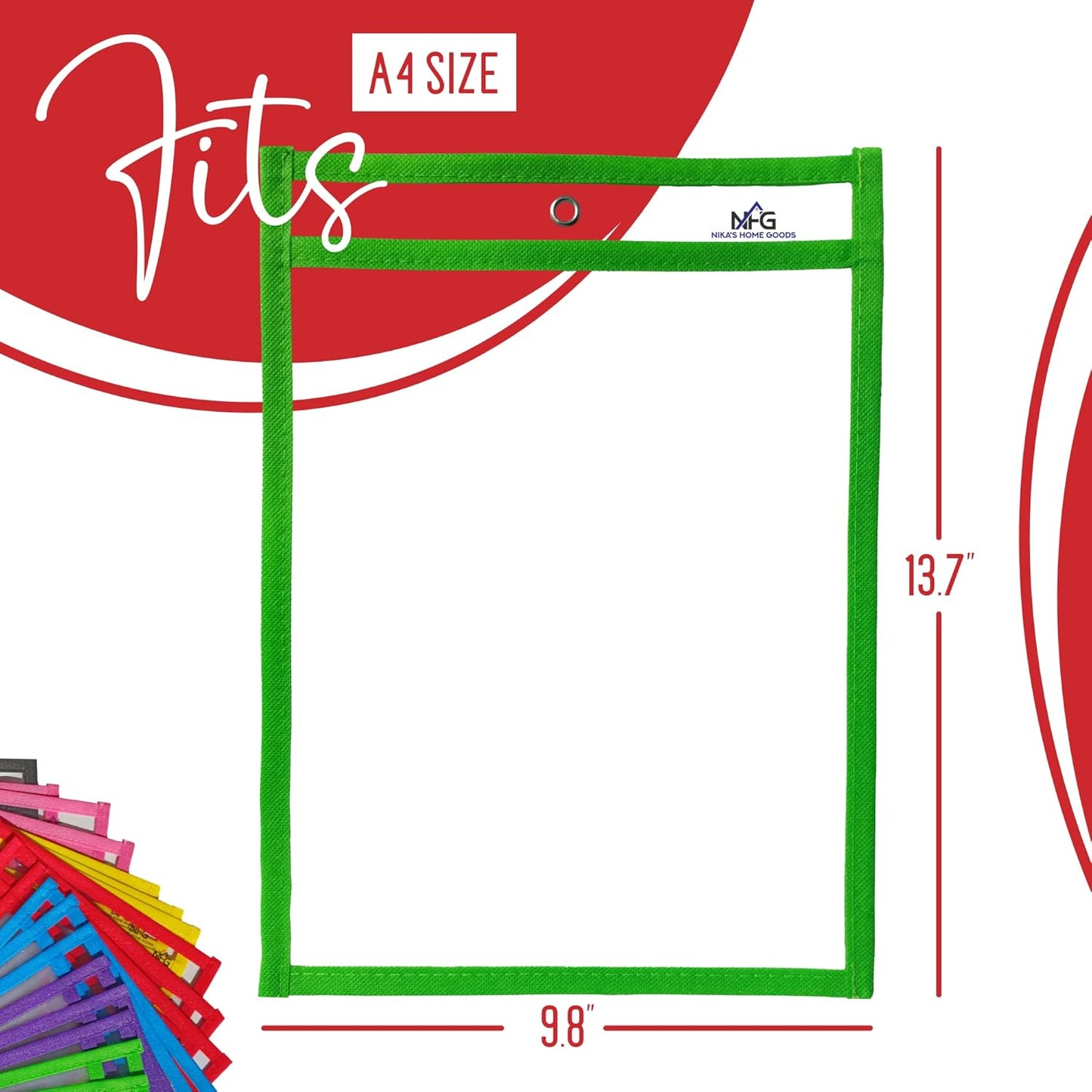60 Packs Oversized Dry Erase Pockets Sleeves - 10 Assorted Colors with 4 Binder Rings - Dry Erase Sheets Reusable - 10x14 Ticket Holders - Clear Plastic Sheet Protectors for Classroom Teacher Supplies