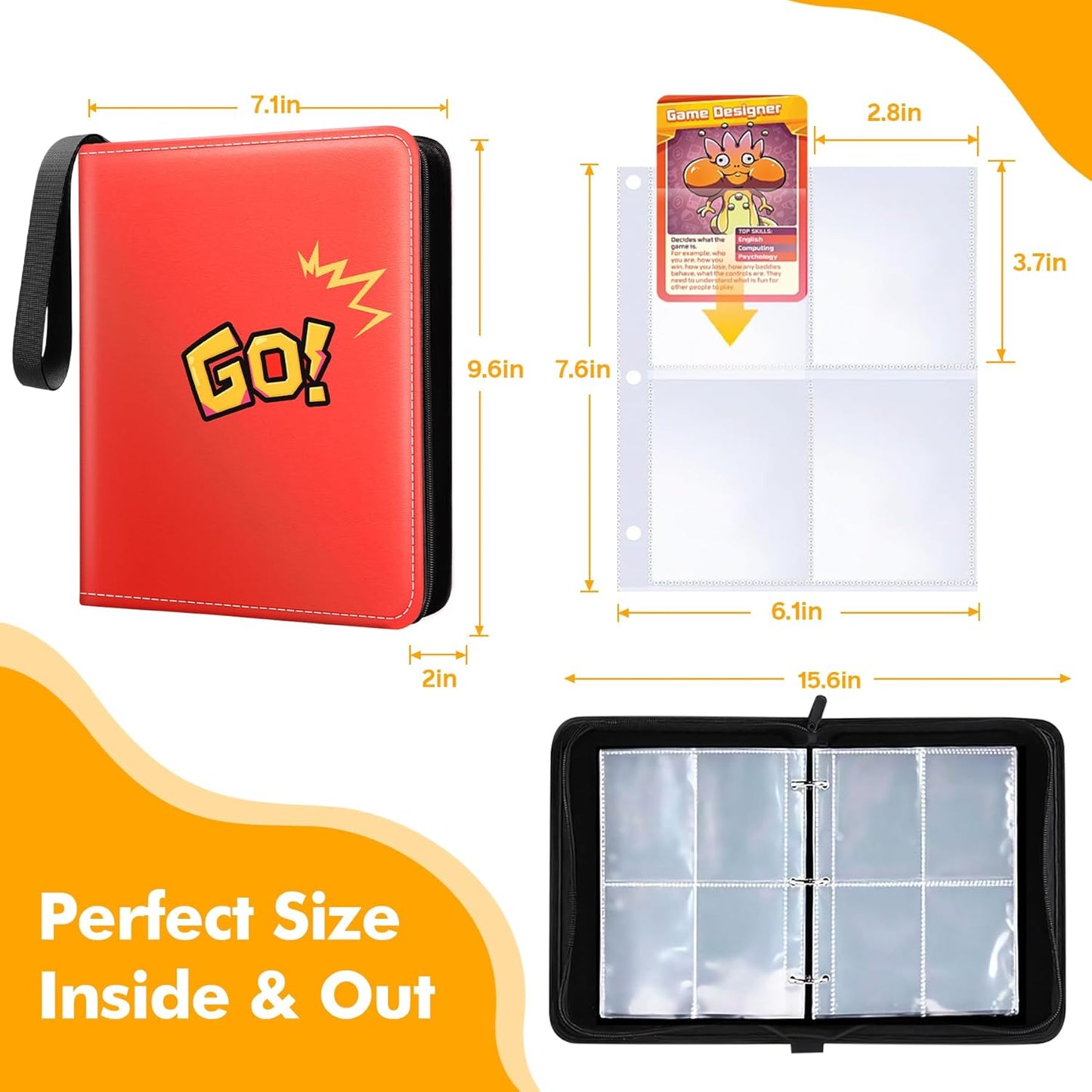 480-Card Binder – 4-Pocket Trading & Gaming Card Album with 60 Removable Sleeves, Portable PU Leather Zipper Case with Handle, Fits MTG & Sports Cards – Gift for Collectors