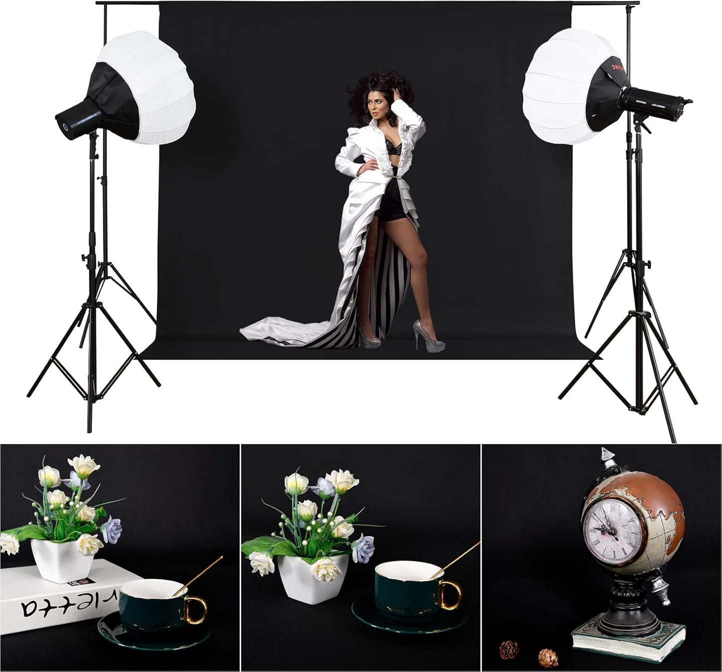 Joccun 8X10FT Black Backdrop Background for Photography,Polyester Backdrop Curtain Background Screen for Photography,Photoshoot,Video Recording,Studio(8X10ft,Black)