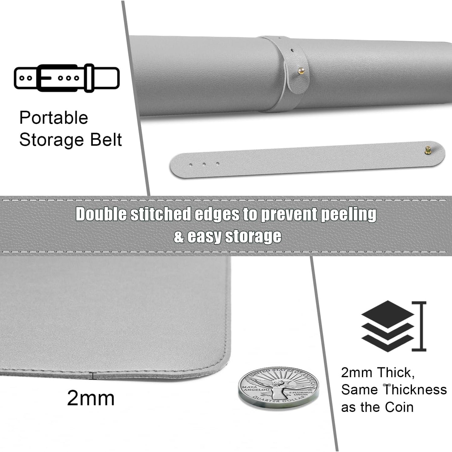 BLESWIN Large Desk Pad Mat 47.2"" x 17"", Office Desk Mat, Non-Slip PU Leather & Cork Desk Blotter for Keyboard and Mouse, Large Desk Mat, Large Mouse Pad for Office & Home(Light Grey)