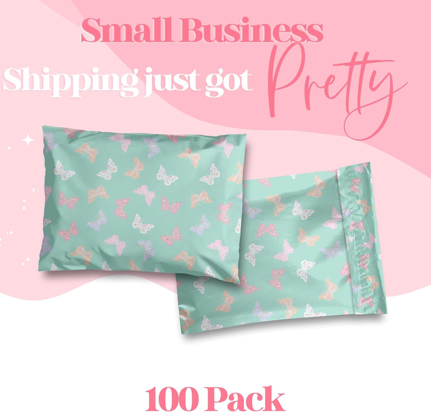 10x13 Designer Poly Mailer 100 Pack Heavy Duty Waterproof Self Seal Shipping Bags for Small Business Large Mailing Envelopes Bulk Tear Resistant Packaging Butterfly
