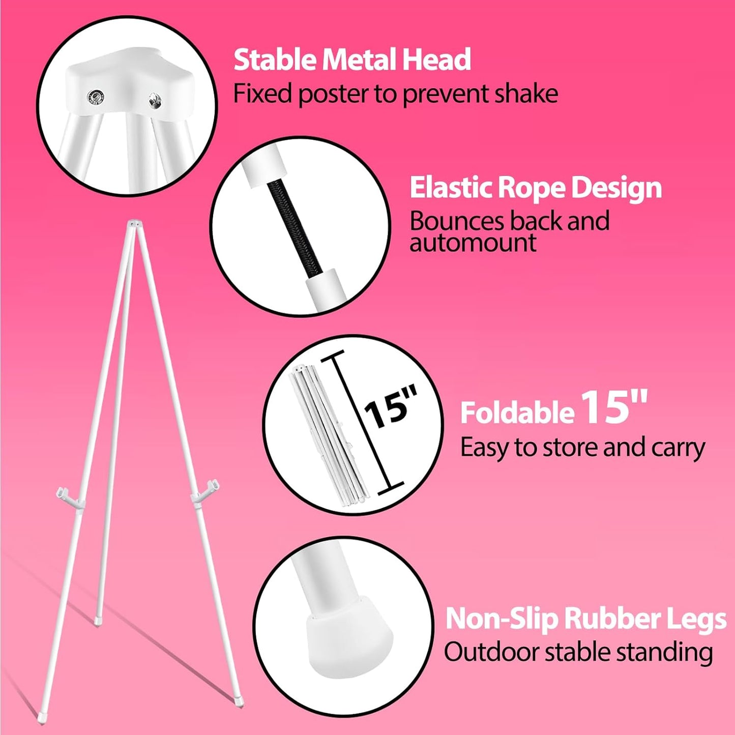 63" White Easel Stand for Wedding Sign Poster Display Easel Folding Art Easel for Floor Adjustable Metal Easel Instant Tripod Easel for Display Painting Wedding Shower Sign Easel, 1Pack