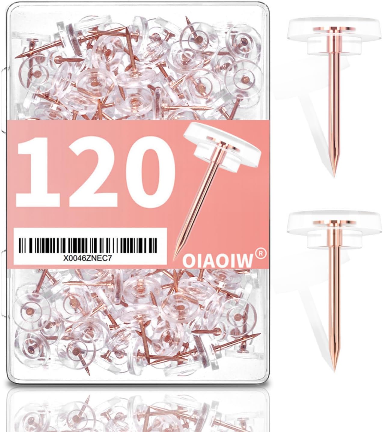 120 PCS Flat Rose Gold Push Pins for Wall Thumb Tacks for Walls Flat thumbtacks Push pin for Bulletin Board Shadow Box Display Thumbtack for Cork Board