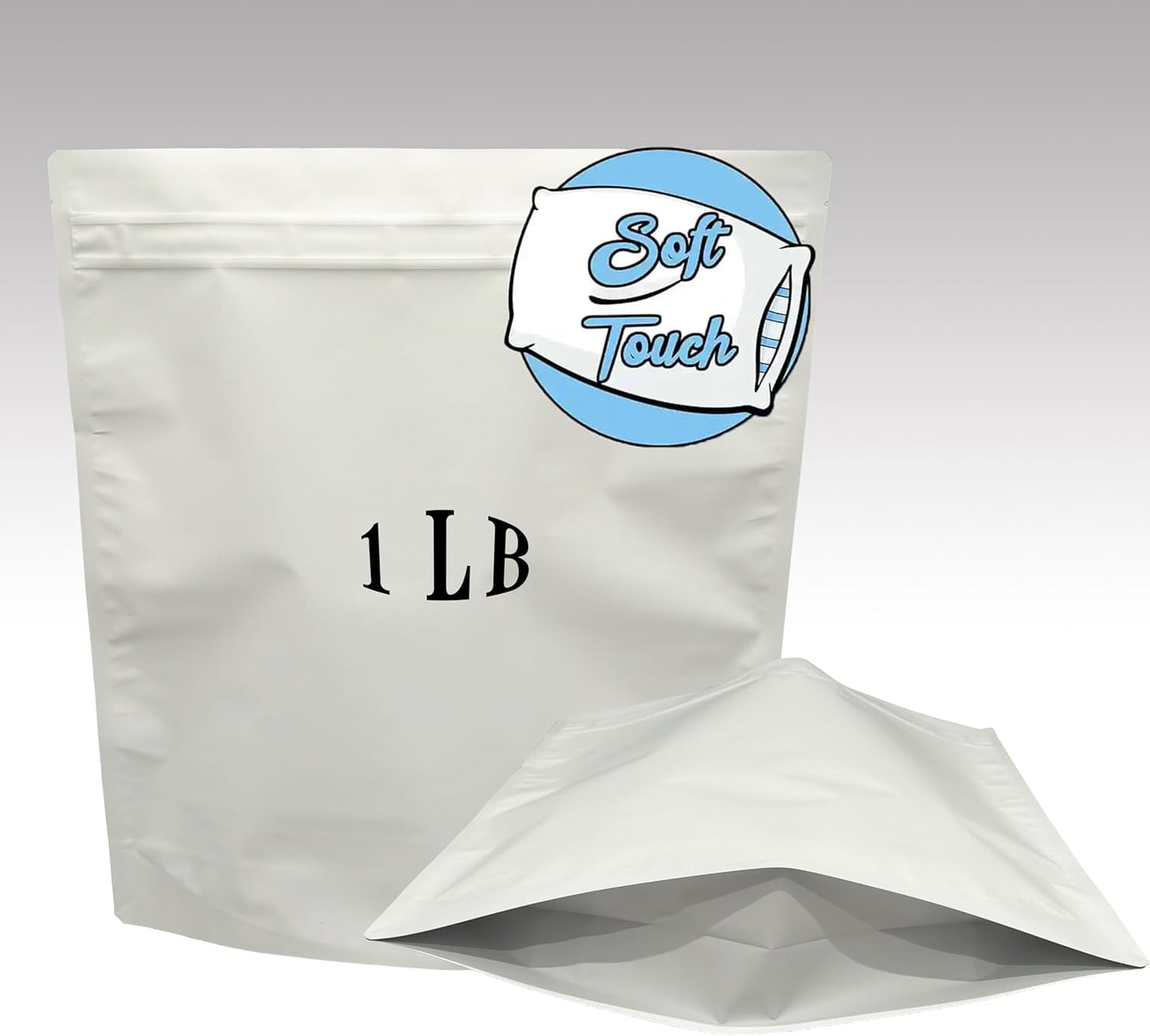 20 Pack Big Soft-Touch Mylar Bags, 14.6 x 16.4 inchs Premium Smell Proof Bag with Double-sided Matte White ，Resealable Food Storage Aluminum Foil Stand-up Packaging Bags. (1 LB / 1 Pound)