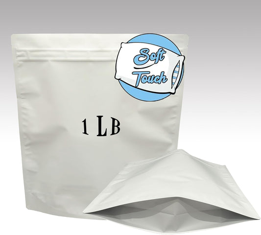 20 Pack Big Soft-Touch Mylar Bags, 14.6 x 16.4 inchs Premium Smell Proof Bag with Double-sided Matte White ，Resealable Food Storage Aluminum Foil Stand-up Packaging Bags. (1 LB / 1 Pound)