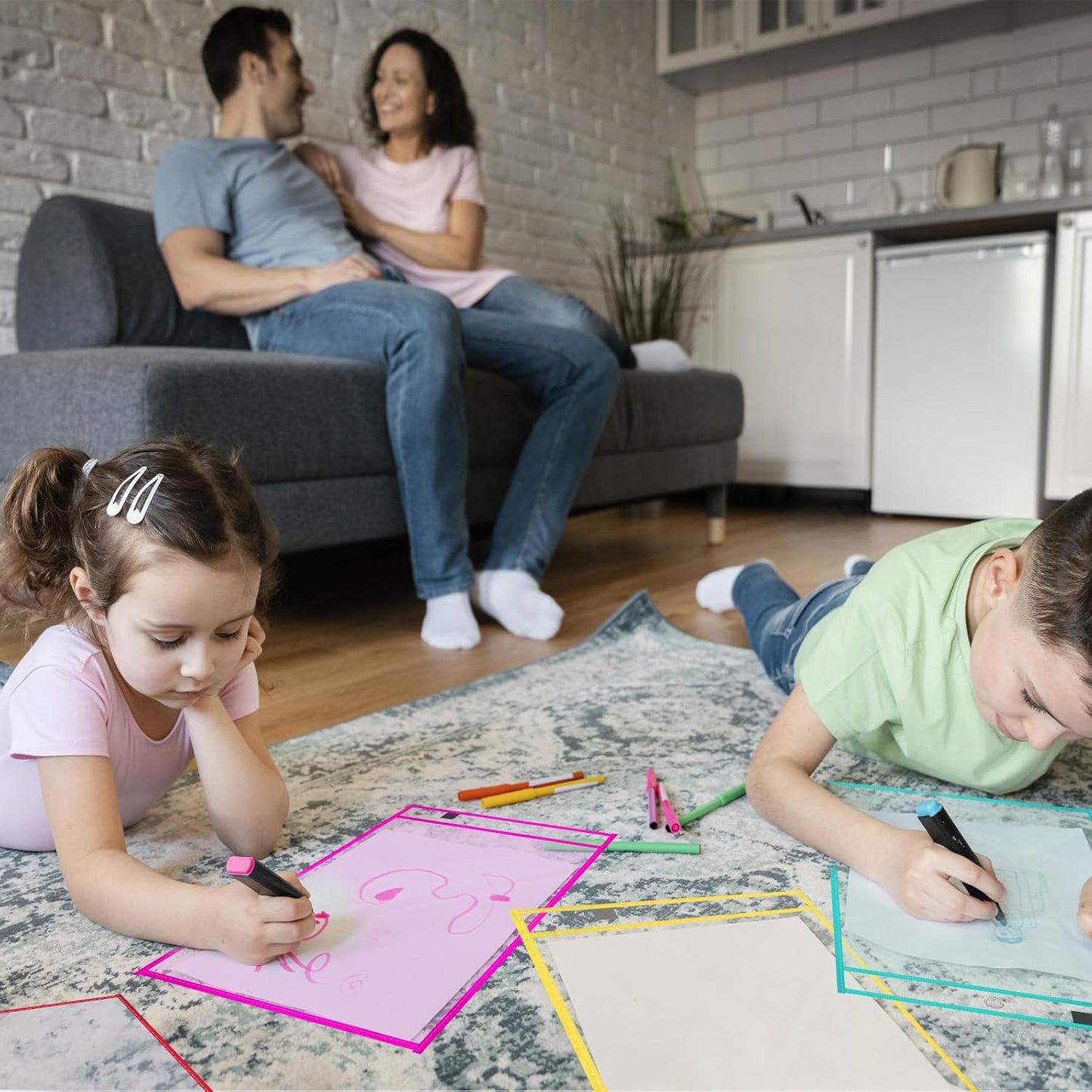 100 Packs Oversized Reusable Dry Erase Pocket Sleeves with 6 Rings, 20 Assorted Colors 10x14 Ticket Holders, Clear Plastic Sheet Protectors, Teacher School Classroom Supplies