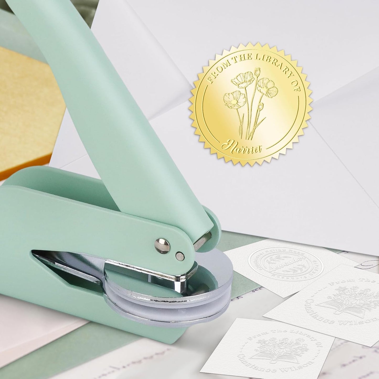 Book Embosser Custom Embosser Stamp with Your Name or Design Personalized Library Embosser Stamp Customized Books Business Cards Paper Documents Notebooks etc. (16)