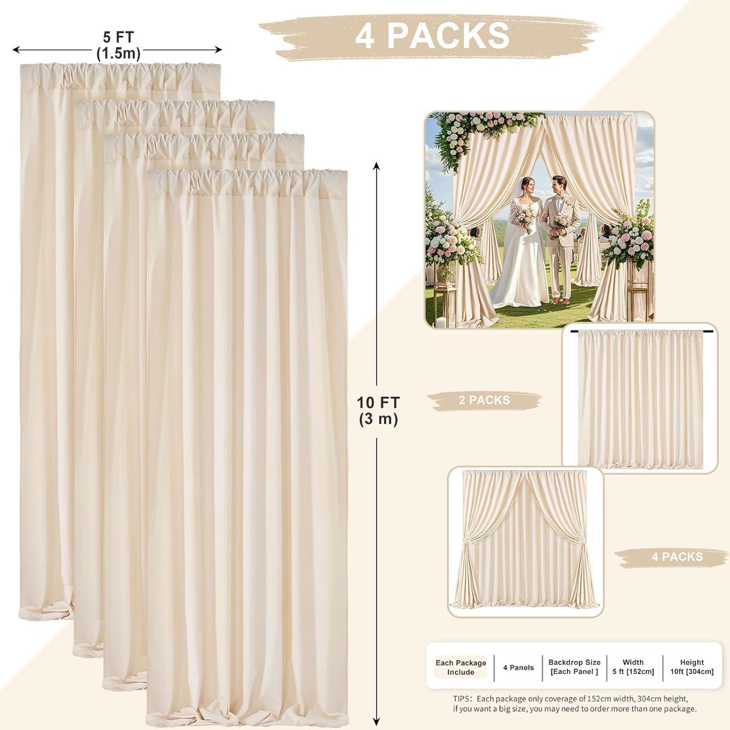 Ivory Backdrop Curtains Photography Background Drapes: 20ft x 10ft Polyester Fabric Panels - for Birthday Anniversary Ceremony Decorations