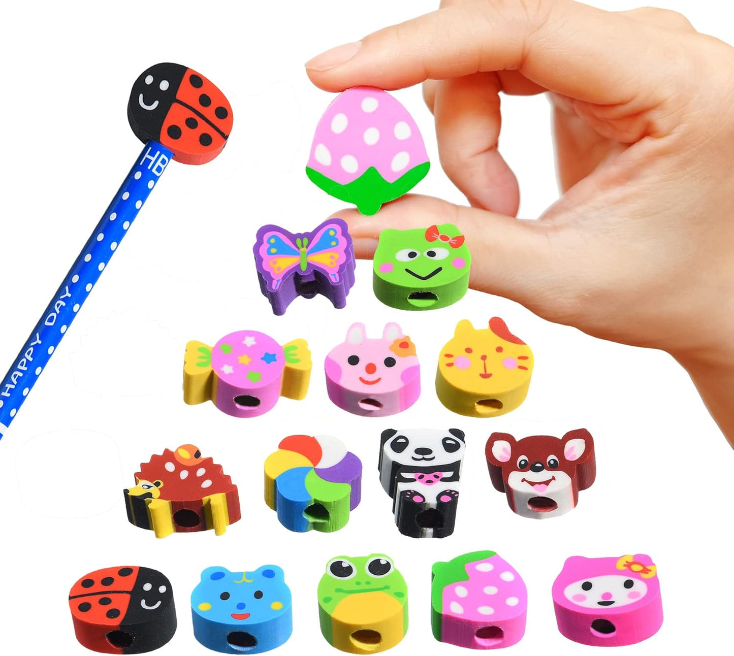 35PCS Fruit Animal Pencil Top Erasers Bulk for Kids,Fun Eraser Caps Cute Topper Erasers for Pencil for Back to School Party Gifts (Pattern Random)