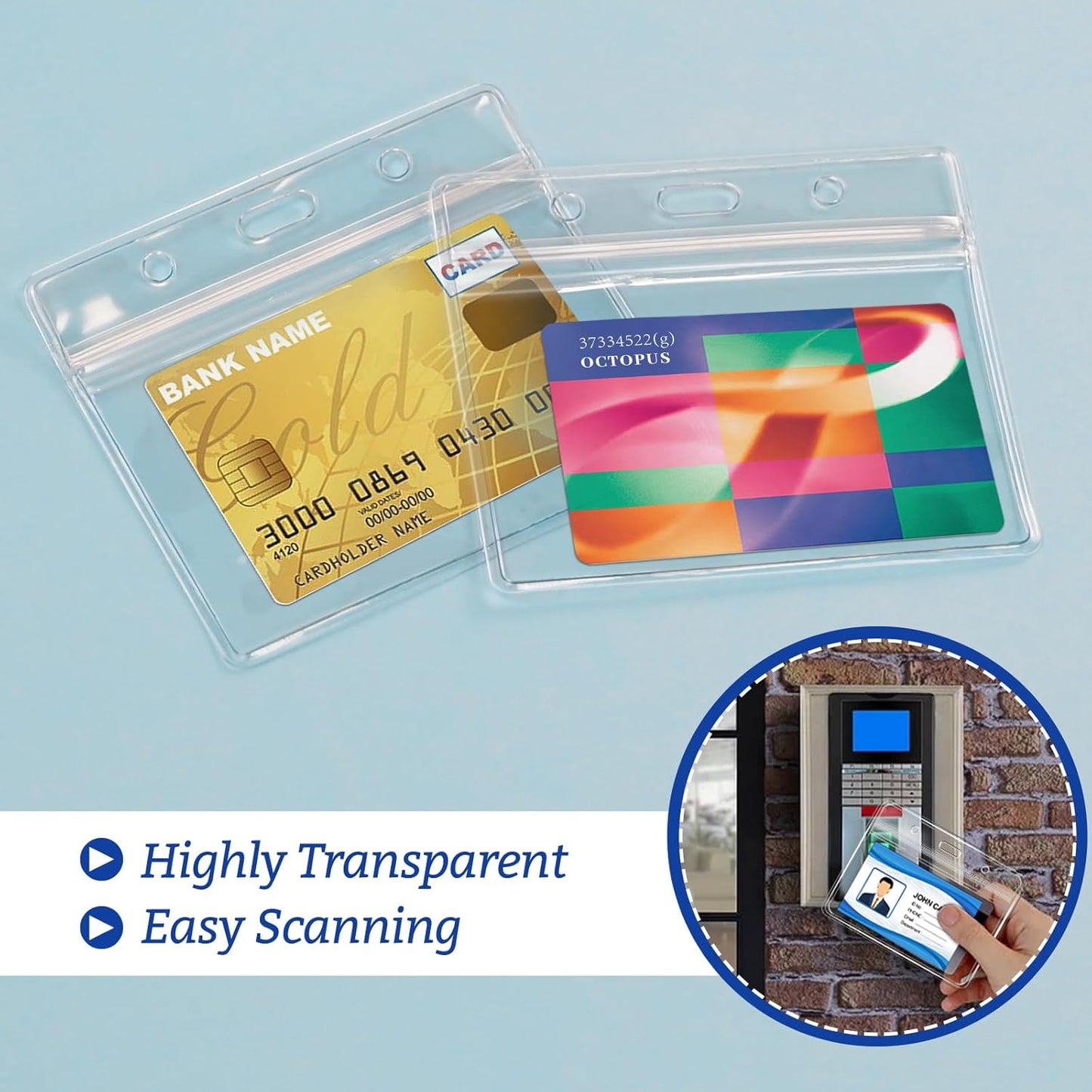 100 Pcs Clear Plastic Extra Thick Horizontal Card Holders, 4x3 Inch Sealable Waterproof Name Badge Bank ID Card Protector