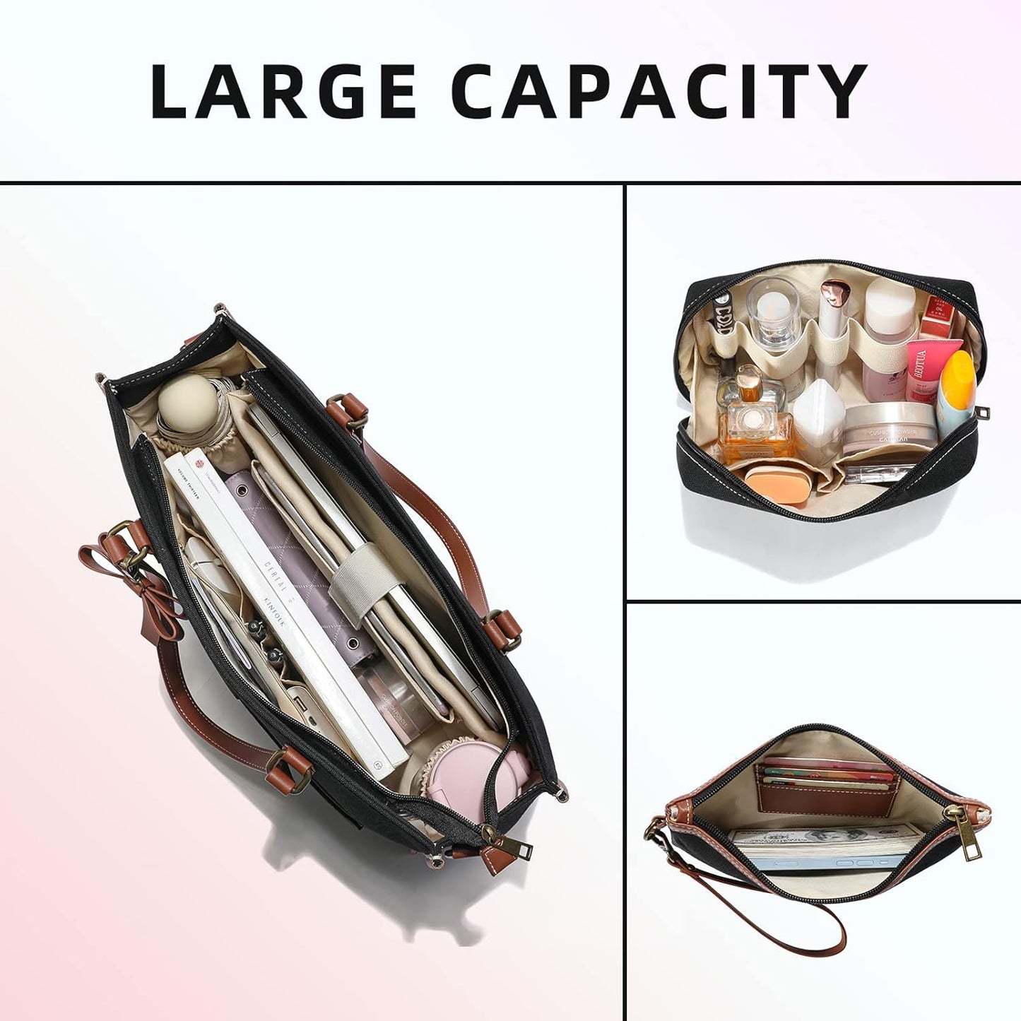 Keyli 3pcs Laptop Bag for Women,15.6 Inch Canvas Tote Bag Work Bags Large Business Computer Briefcase Shoulder Handbag Purse