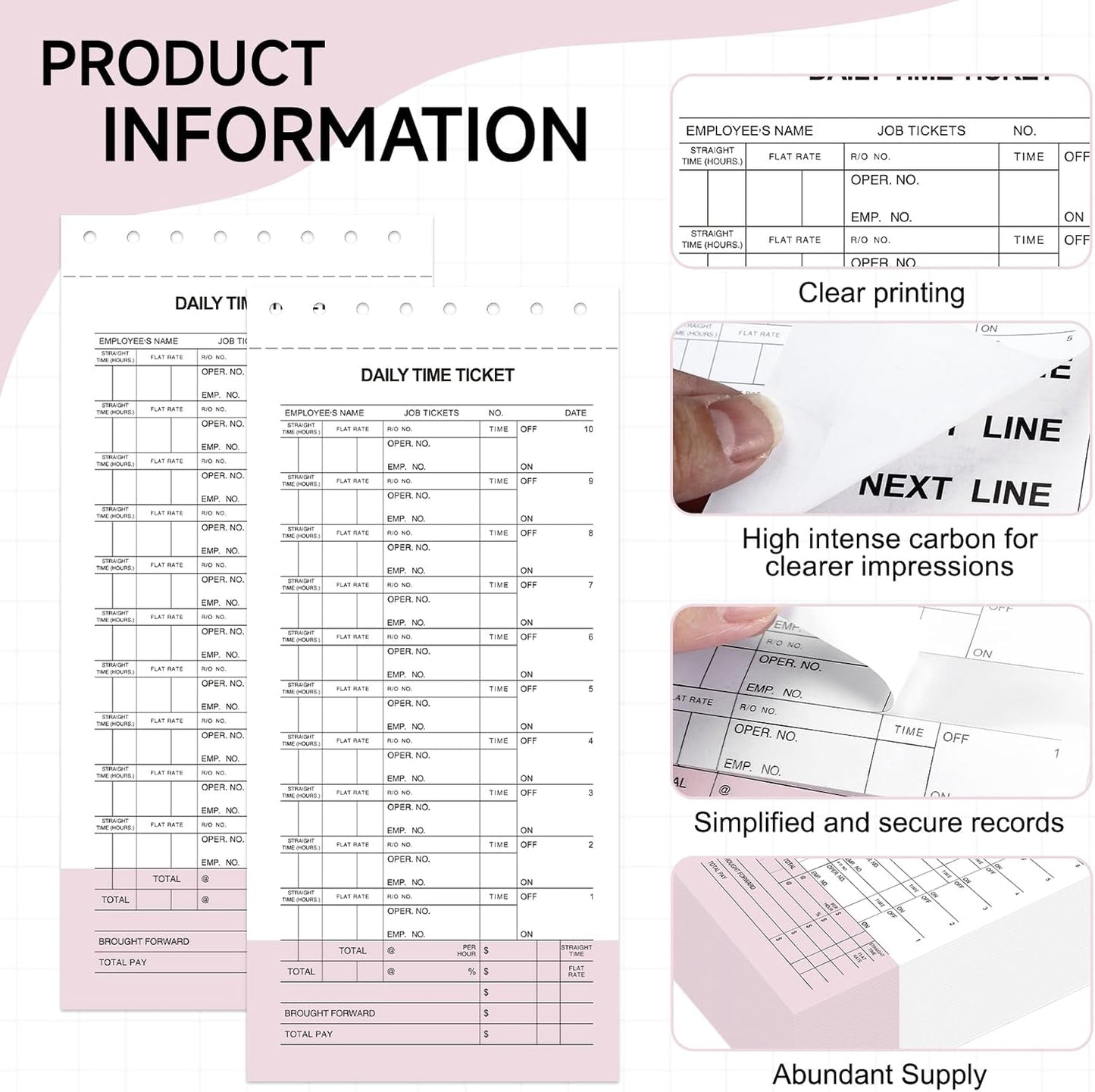 500 Pack Daily Time and Job Ticket 12 Flag Mechanics Time Sheets Cards for Employees Weekly Format Repair Shop Office Business, 4 1/4" x 9 1/2"