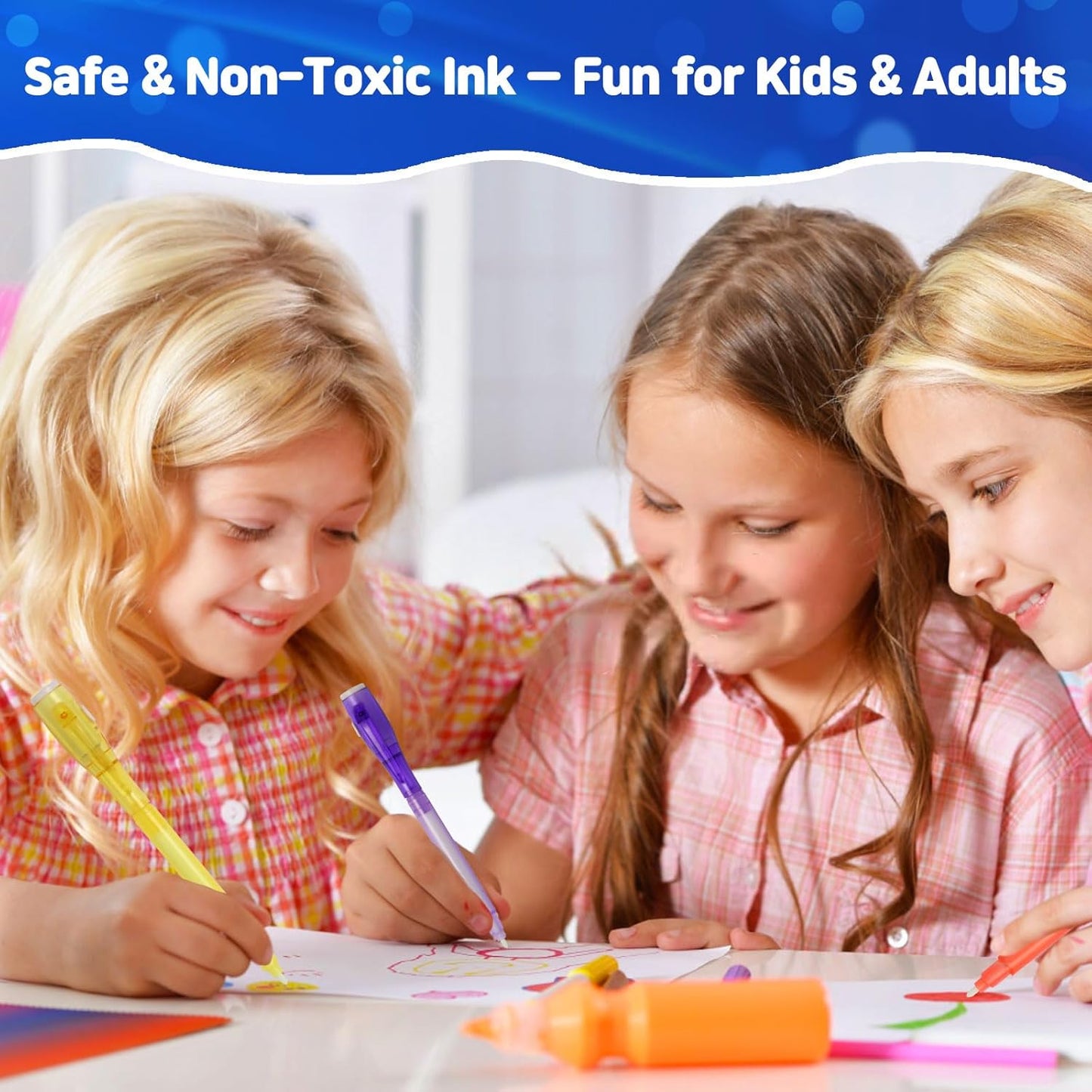 7PCS Invisible Ink Pens with UV Light 7 Colors Spy Pens for Secret Messages – Fun Party Favors, Halloween, Christmas, Stocking Stuffers, Treasure Hunt, Classroom & Birthday Gifts