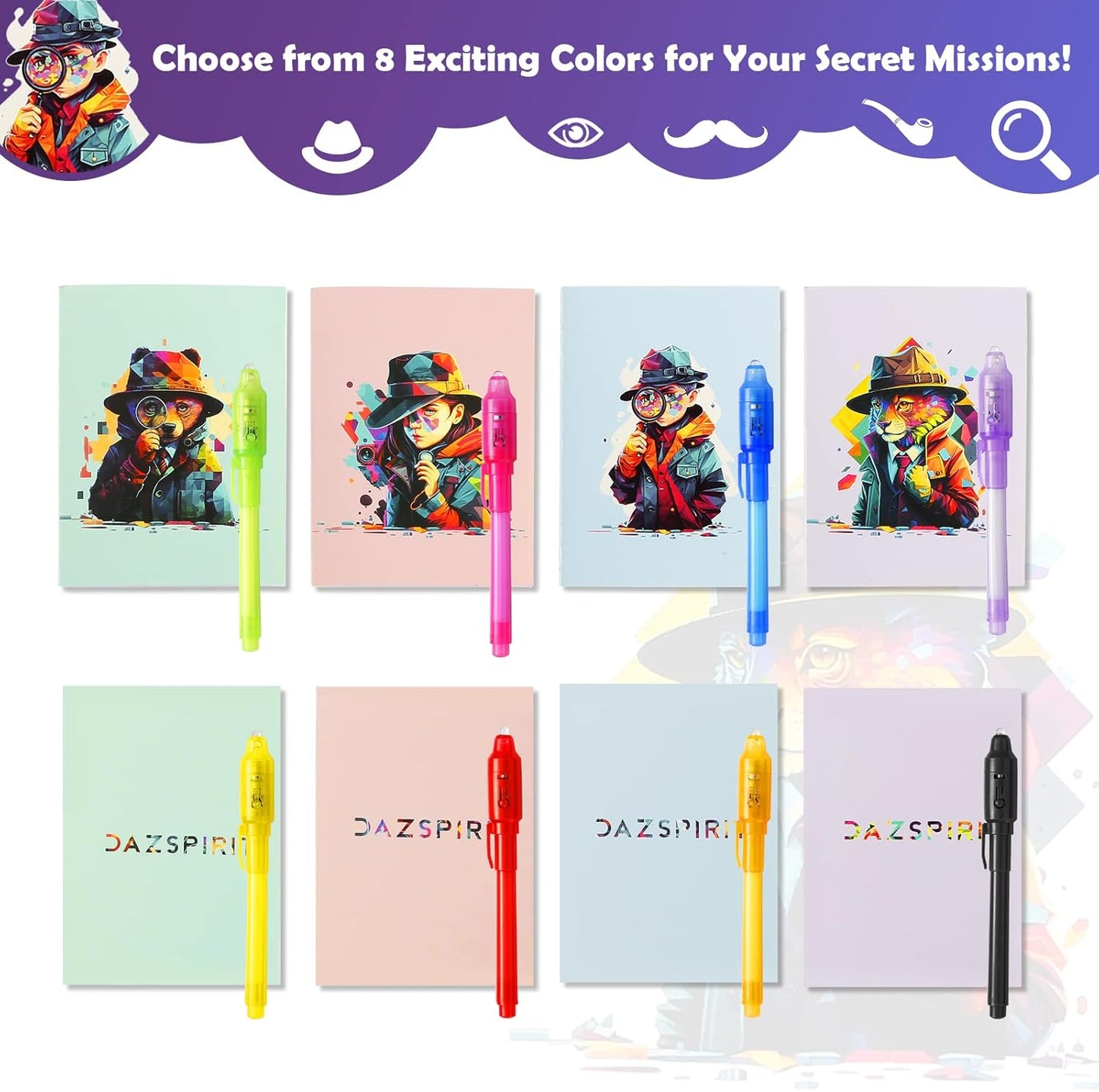32Pcs Invisible Ink Pen with UV Light, Mini Notepads & Favor Bags, Spy Pens, Top Secret Message Magic Marker, Party Favors for Kids 8-12, Class Prizes, Detective & Escape Room Themes