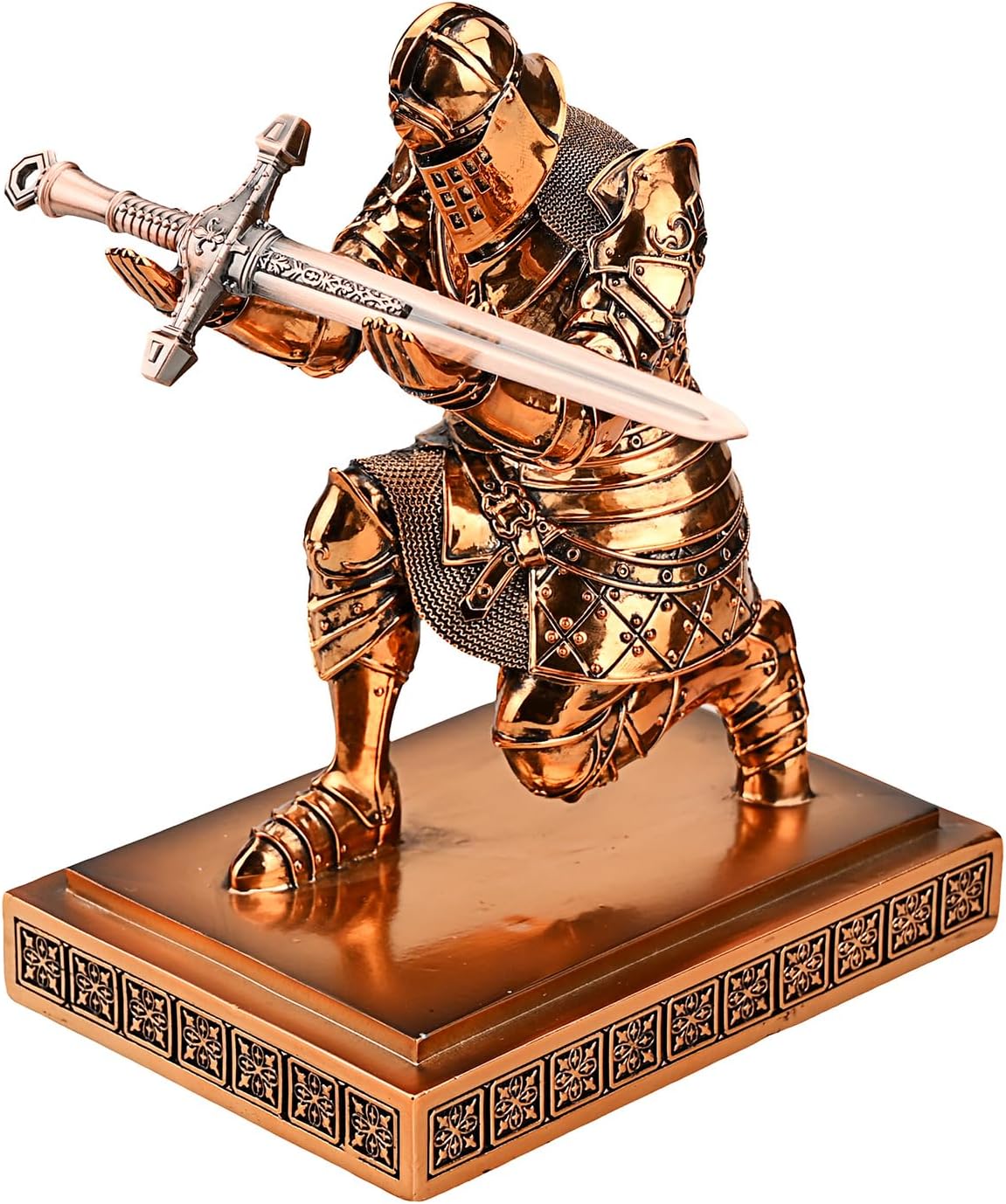 King's Guard Knight Pen Holder Pen Stand Desk Organizers and Accessories Resin Pencil Holder as Gift for Office and Home (Copper(Plating))