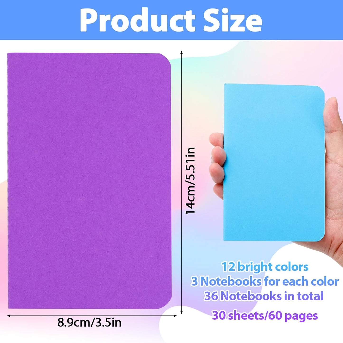 36 Pack Small Lined Notebooks Bulk,Mini Pocket Notebooks,Mini Journal Memo Notepads for Students,Traveler,Office Meeting Supplies,12 Bright Colors,3.5 X 5.5 Inch,30 Sheets/60 Pages