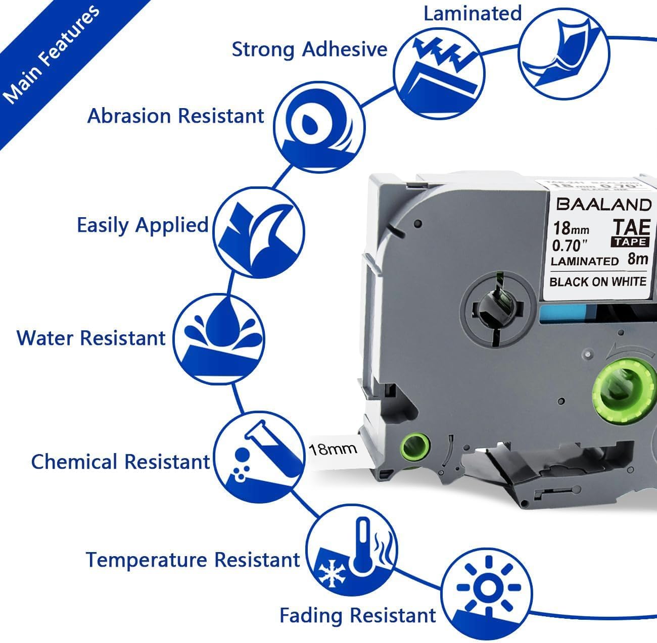 10-Pack TZe-241 18mm Label Maker Tape Replacement for Brother P Touch TZe TZ Tape 18mm 0.7 Laminated White for Brother Label Maker PT-D400 PT-D410 PT-D600 PT-D610BT PT-2430, Black on White, 3/4 Inch