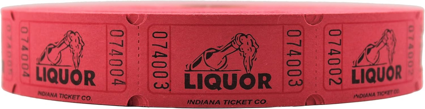 INDIANA TICKET CO. 2000 Raffle Tickets, Liquor, Red, Single Roll, Ticket for Events, Entry, Class Reward, Fundraiser & Prizes