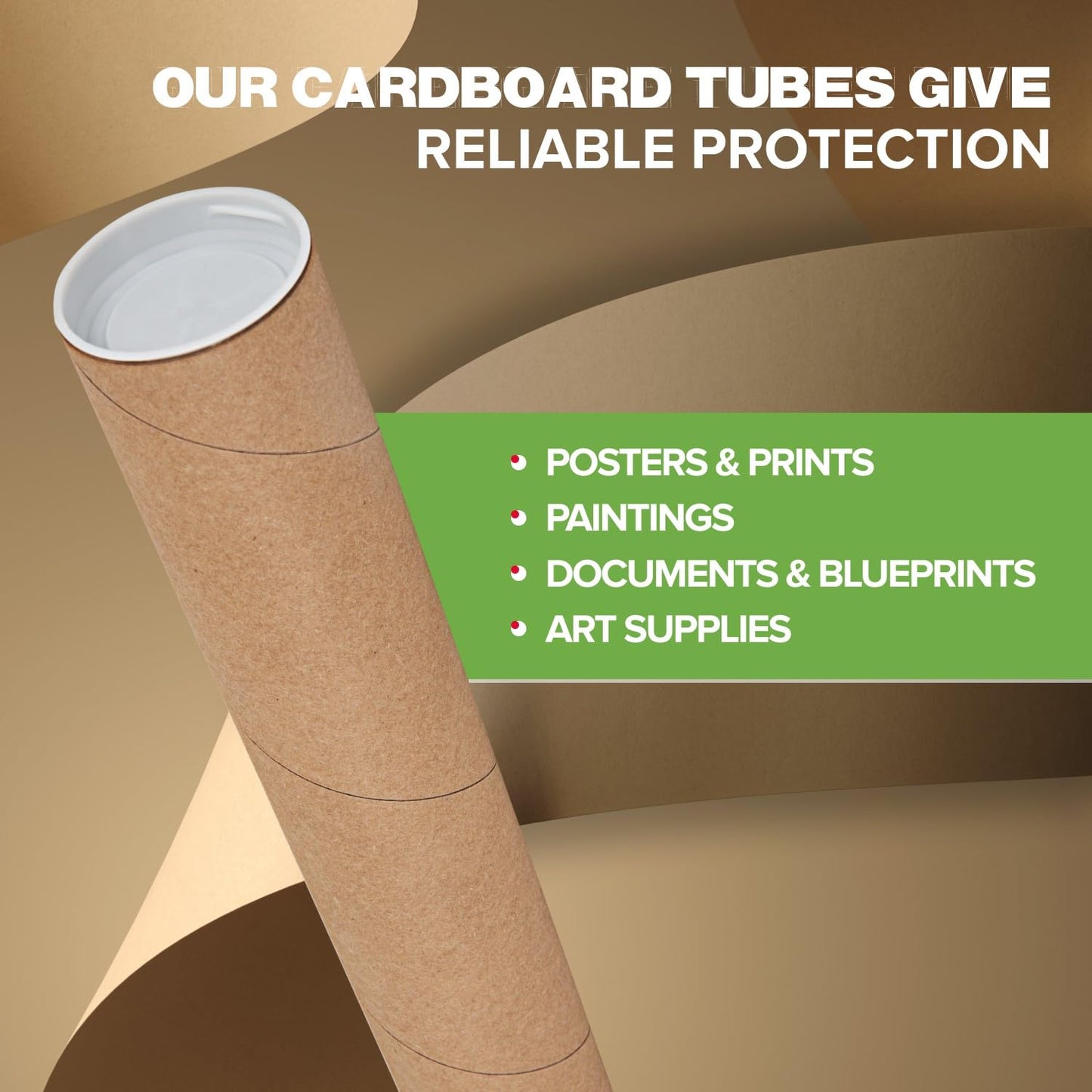 2" x 24" Reinforced Kraft Paper Mailing Tubes, Pack of 4 Tubes with 2 Caps Each – USPS Approved Poster Tube – Made in USA Cardboard Tube for Shipping and Storing Posters, Prints, Artwork, or Documents