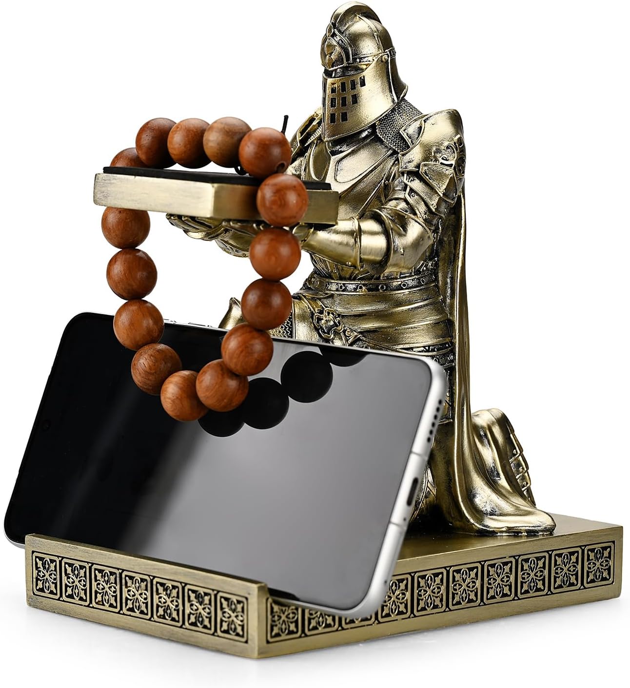King's Guard Watch Display Stand Eyeglass Jewelry Bracelet Necklace Holder Trays Towers Resin Pen Holder Warrior Knight Mobile Phone Stand for Office & Home (Bronze)